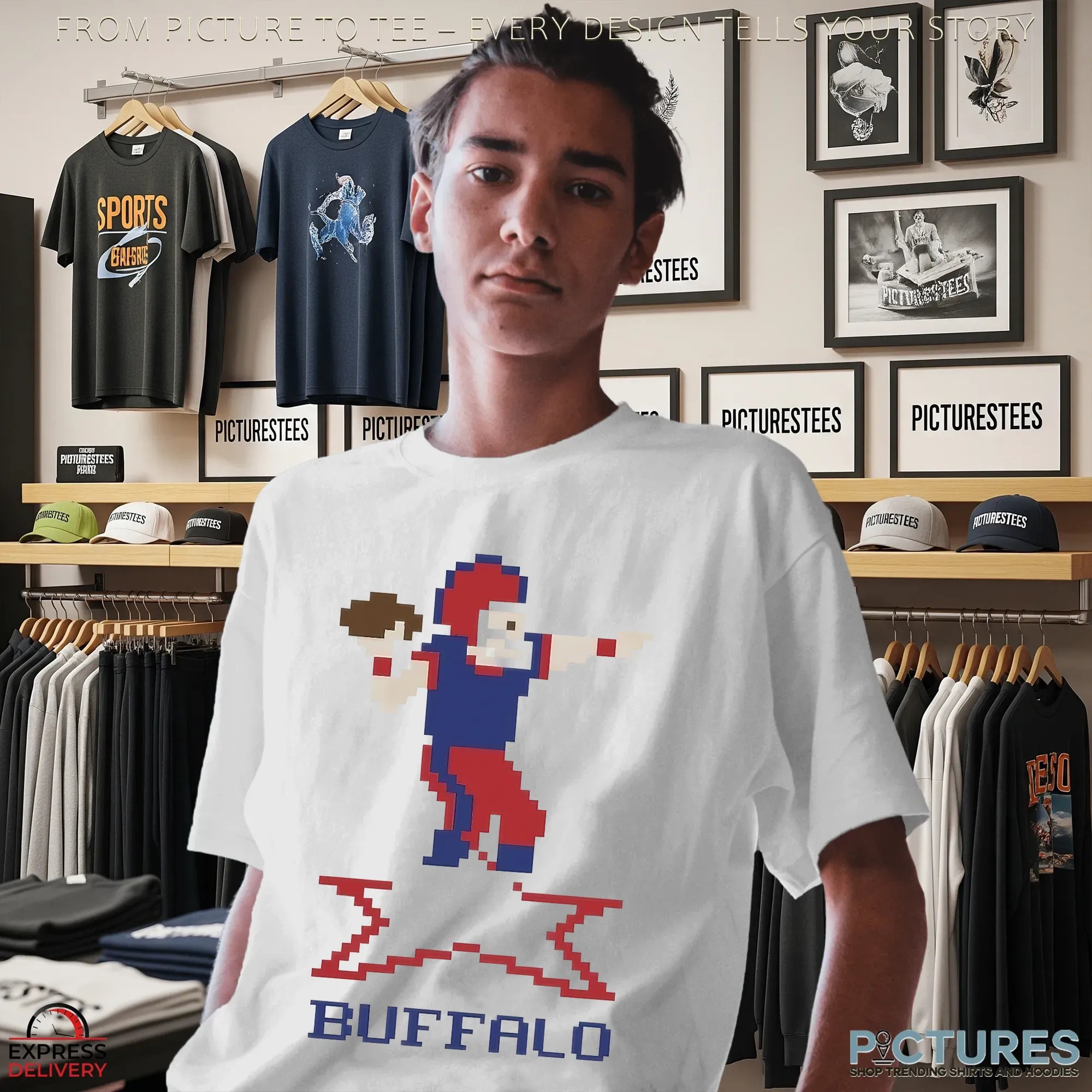 Josh Allen QB Buffalo Bills Football Retro Baller Pixel T Shirt