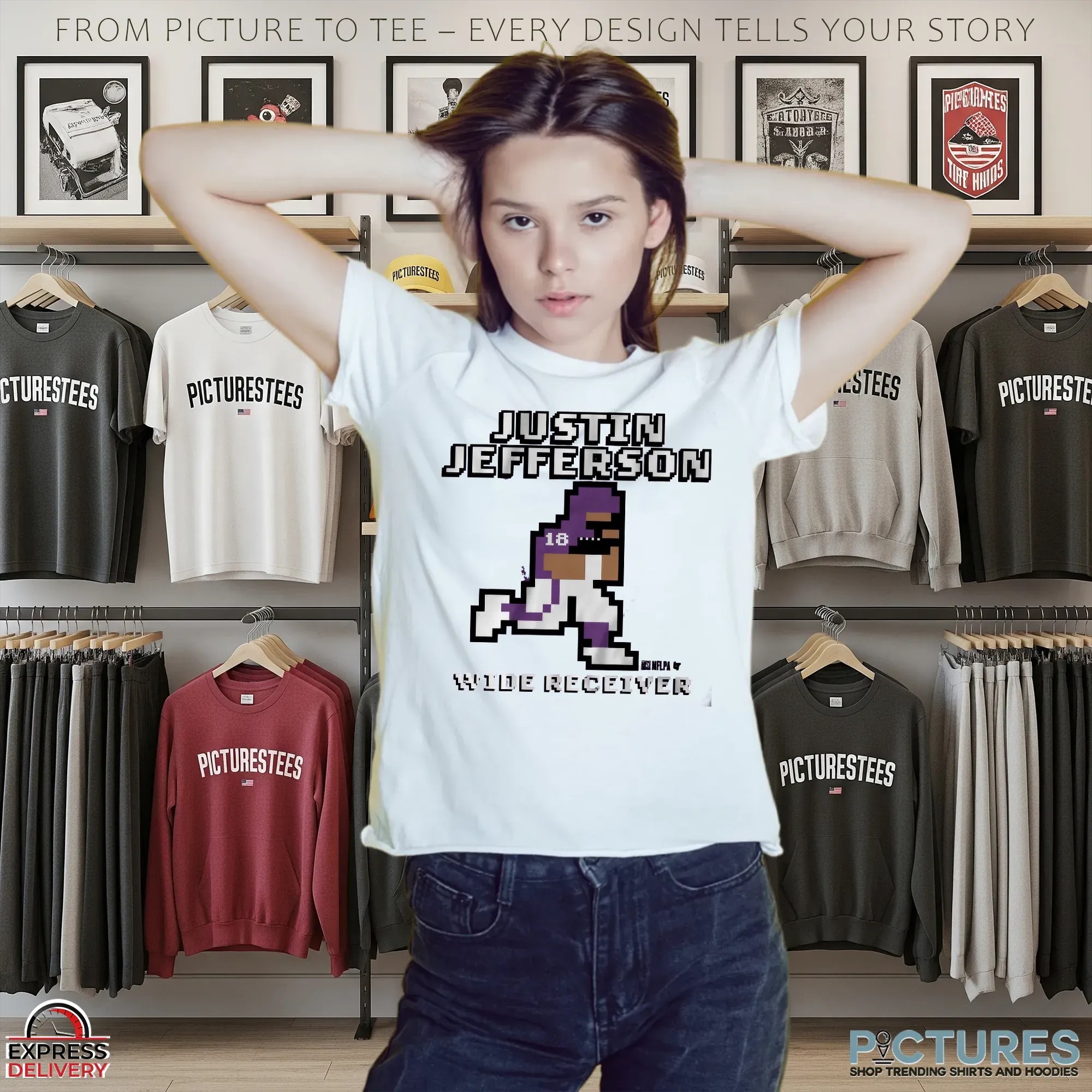 Justin Jefferson Wide Receiver Retro Baller Pixel Art T Shirt