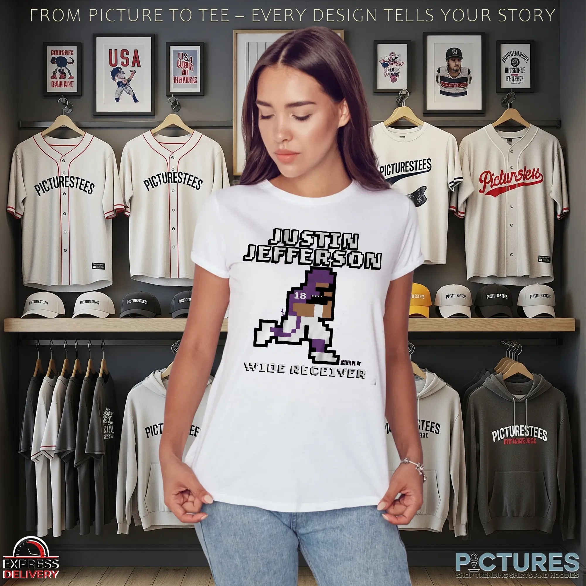 Justin Jefferson Wide Receiver Retro Baller Pixel Art T Shirt
