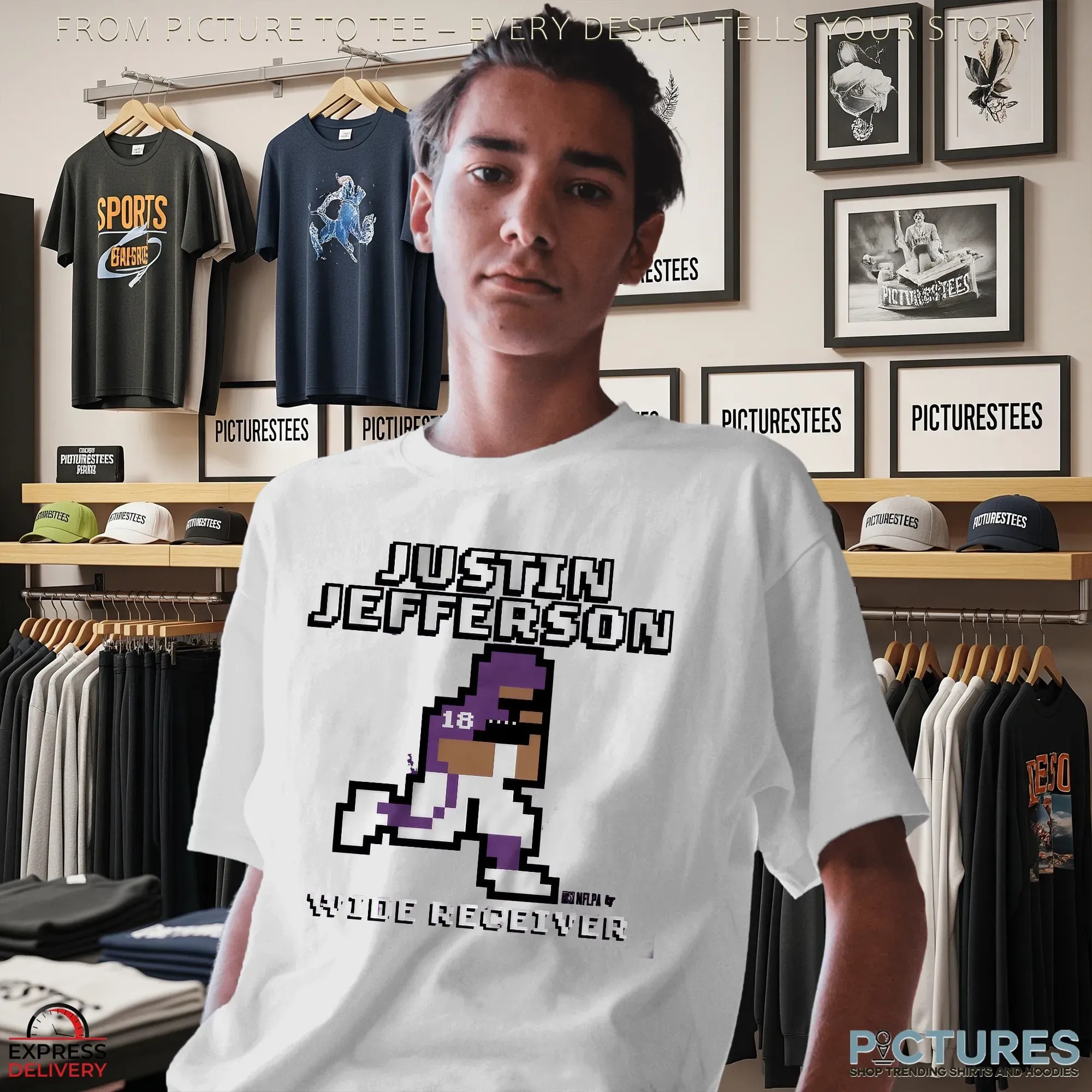 Justin Jefferson Wide Receiver Retro Baller Pixel Art T Shirt