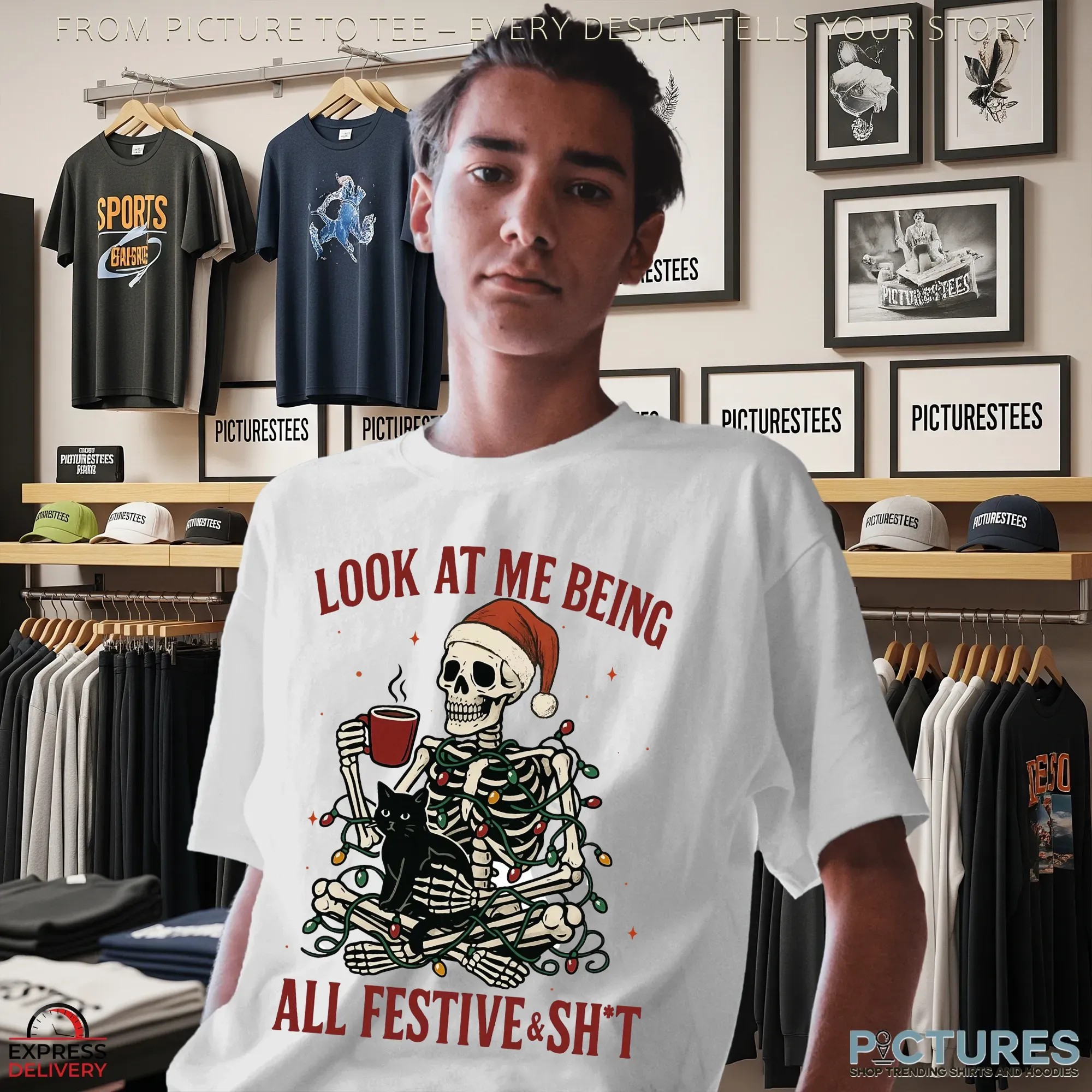 Look At Me Being All Festive And Shit Sarcastic Holiday Christmas Skeleton T Shirt