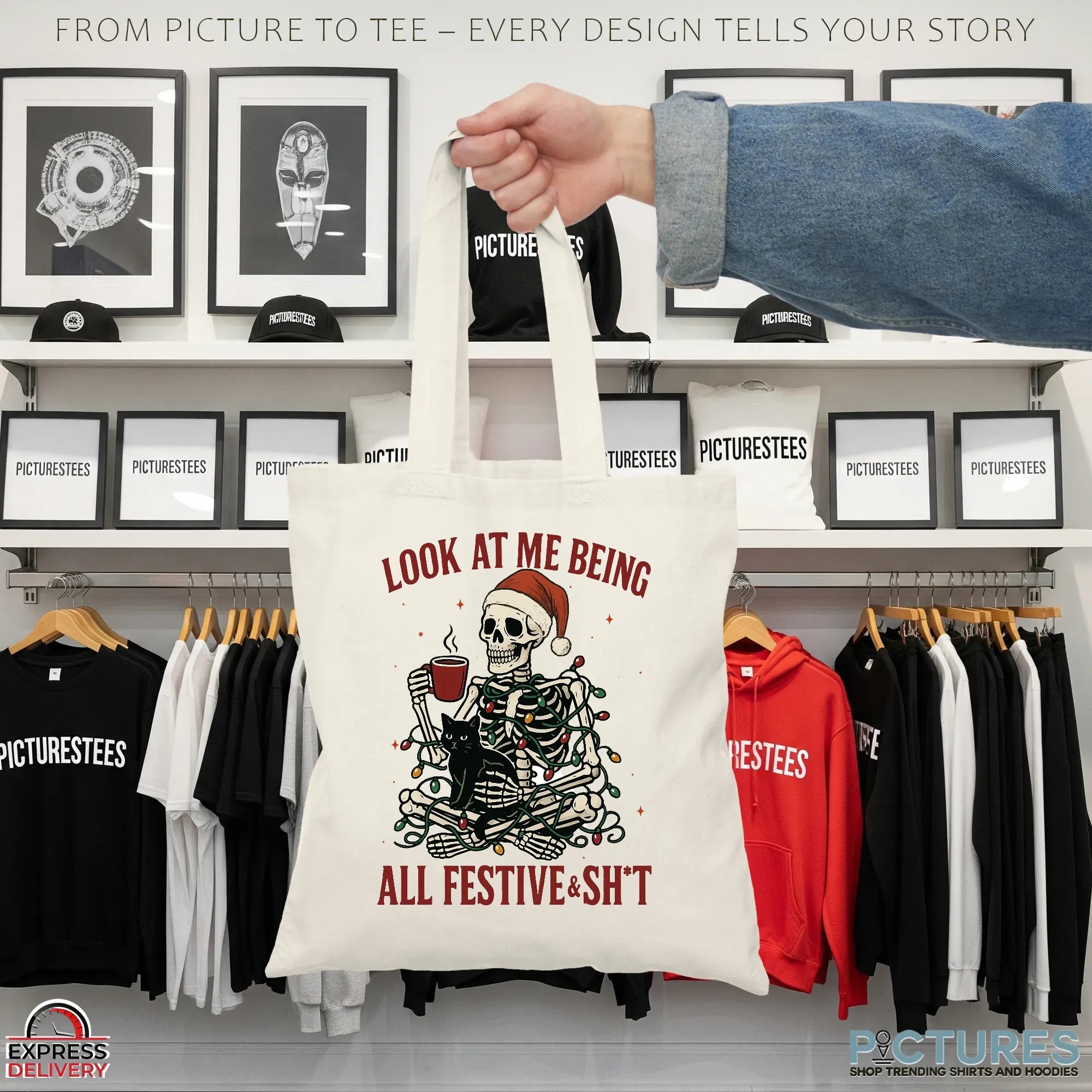 Look At Me Being All Festive And Shit Sarcastic Holiday Christmas Skeleton T Shirt