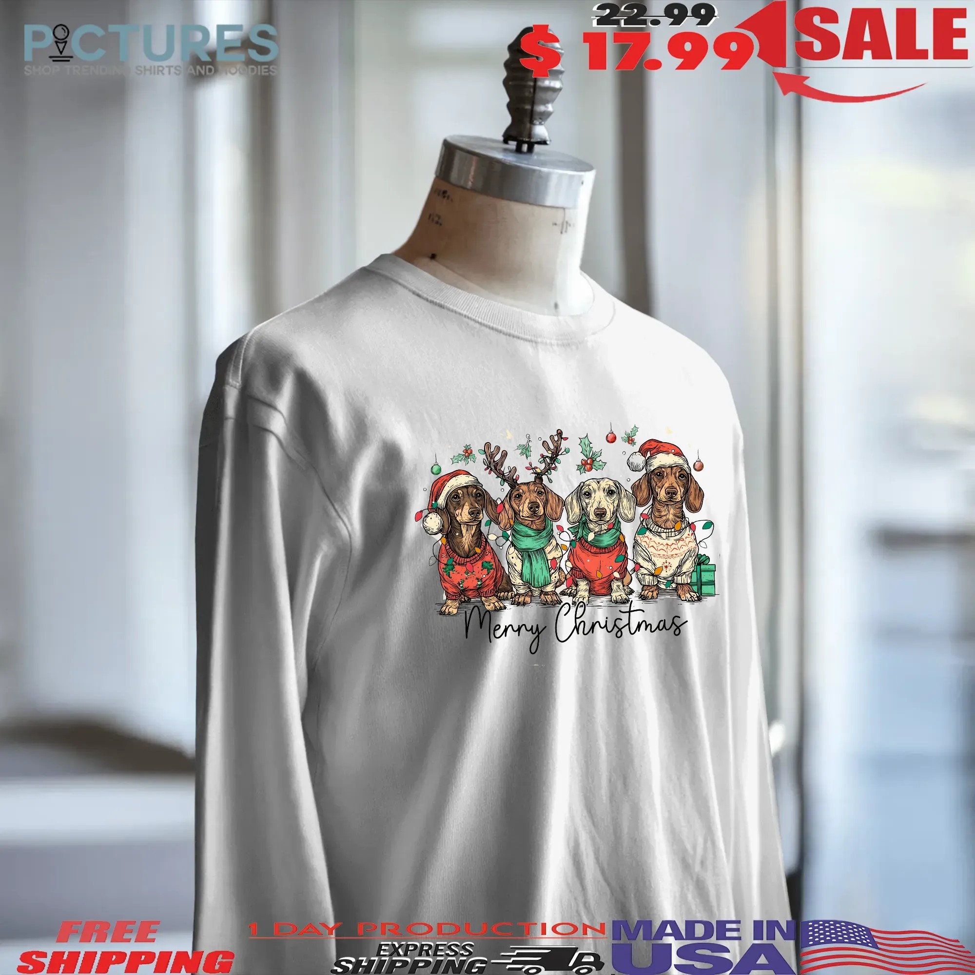 Merry Christmas Dachshund Dog, Cute Puppies, Christmas Holiday Pet, Dog Lover Shirt Design, Merry Christmas T Shirt