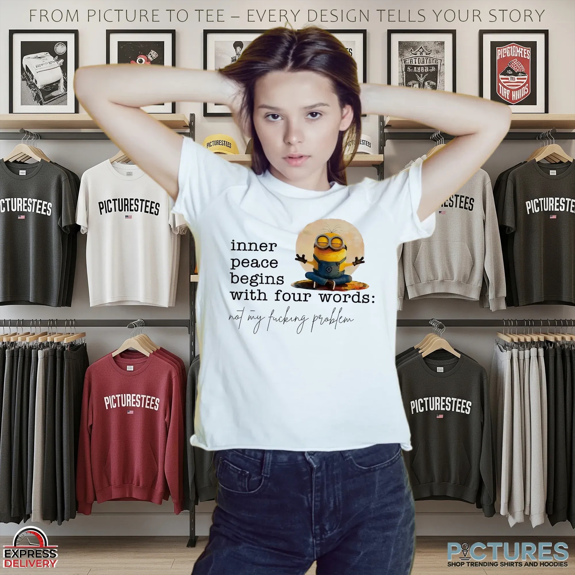Minion Yoga Inner Peace Begins With Four Words Not My Fucking Problem Meme T Shirt