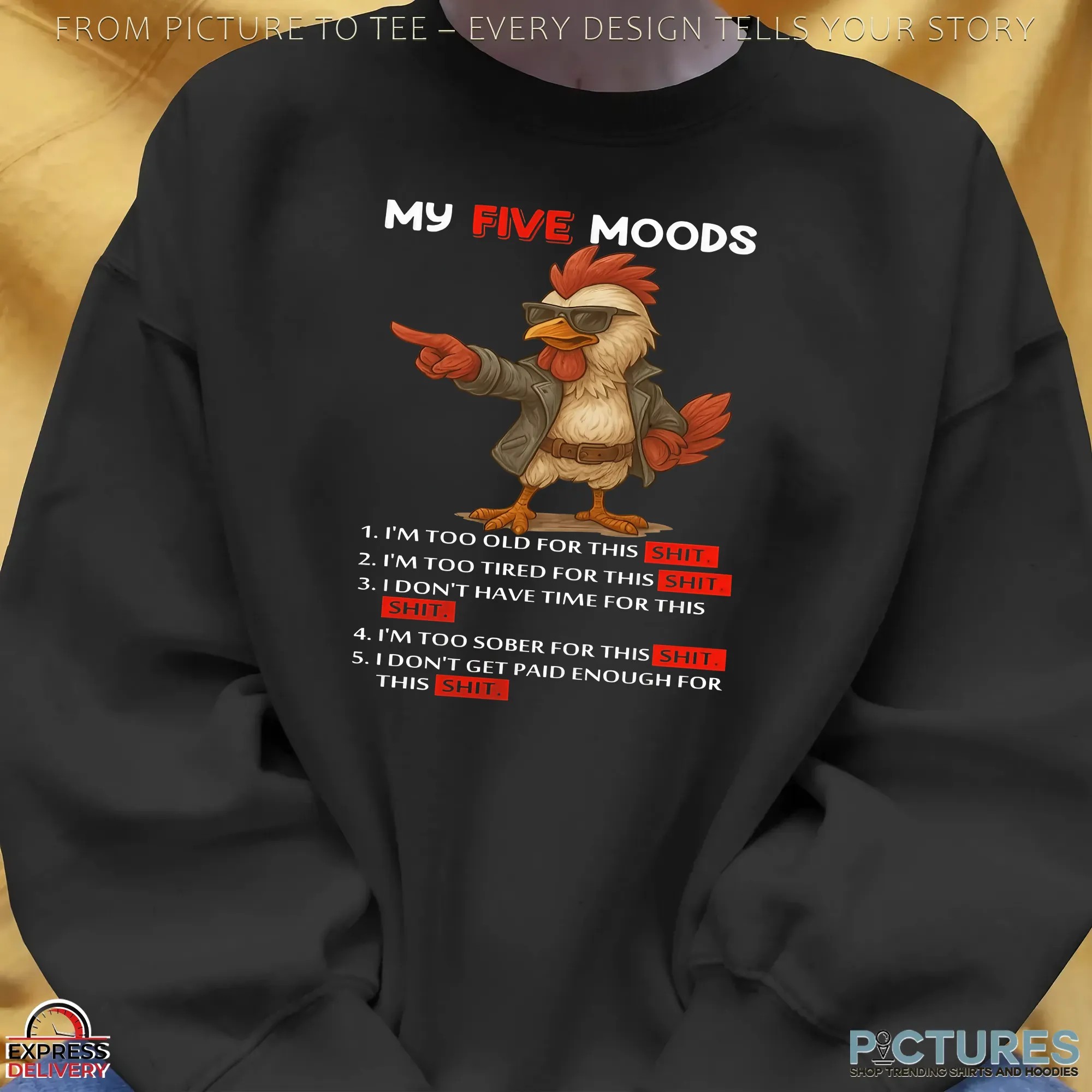 My Five Moods I'm Too Old For This Shit I'm Too Tired For This Shit I Don't Have Time For This Shit I'm Too Sober For This Shit I Don't Get Paid Enough For This Shit