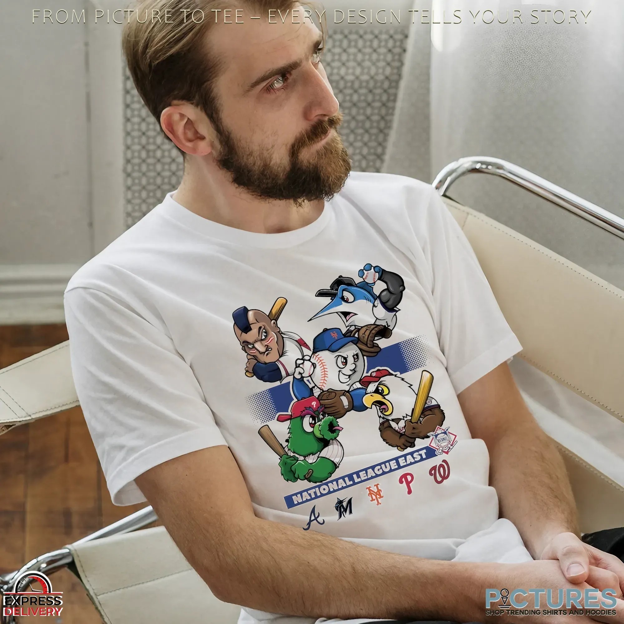 National League East 2025 MLB Postseason Braves Mets Marlins Phillies Nationals Cartoon Baseball Mascot T Shirt