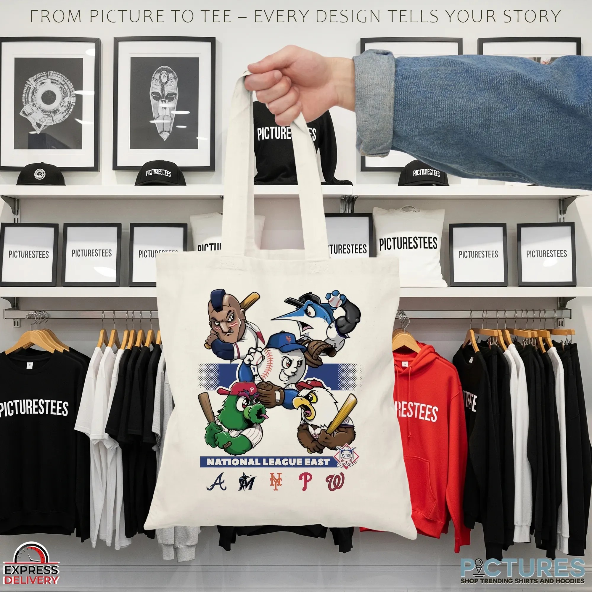 National League East 2025 MLB Postseason Braves Mets Marlins Phillies Nationals Cartoon Baseball Mascot T Shirt