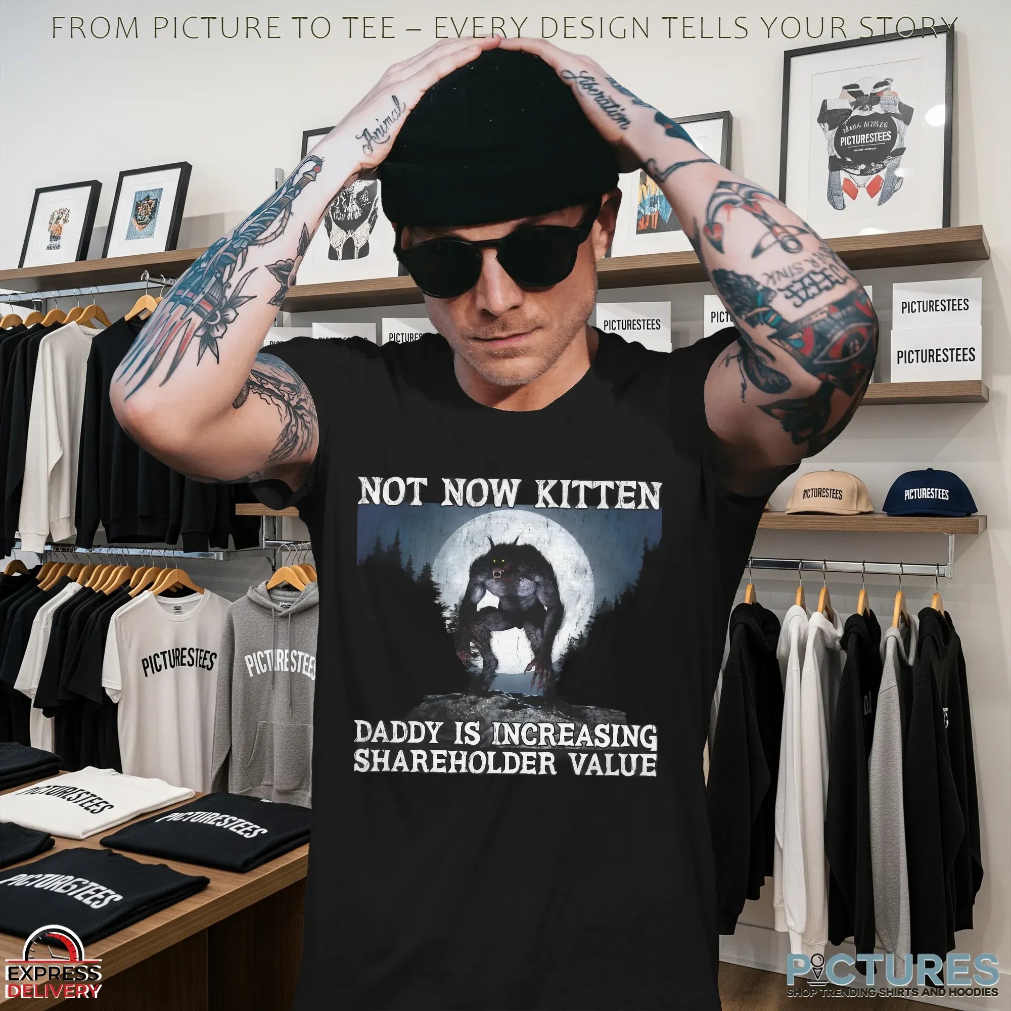 Not Now Kitten Daddy Is Increasing Shareholder Value Night Wolf T Shirt