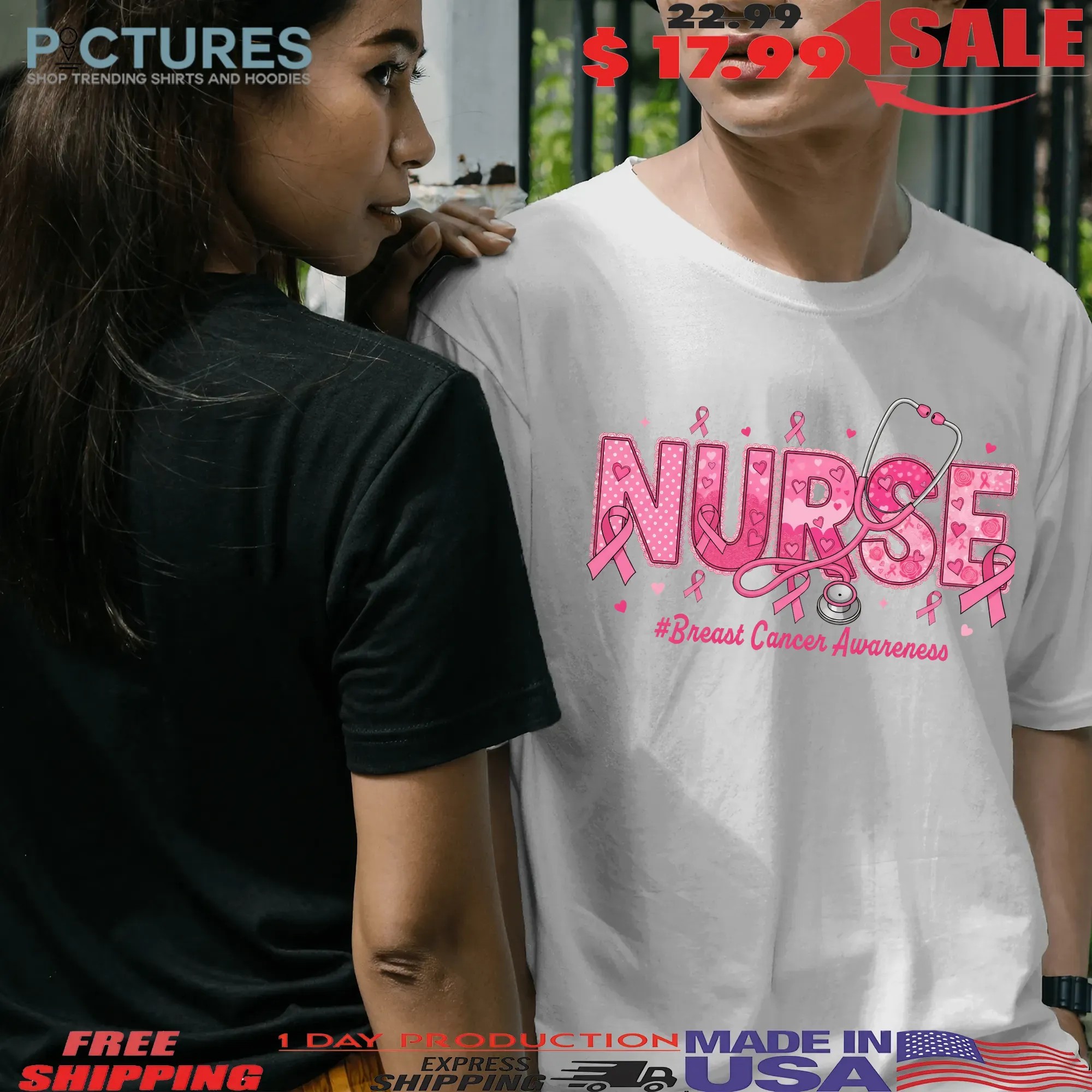 Nurse Breast Cancer Awareness Pink Ribbon October T Shirt