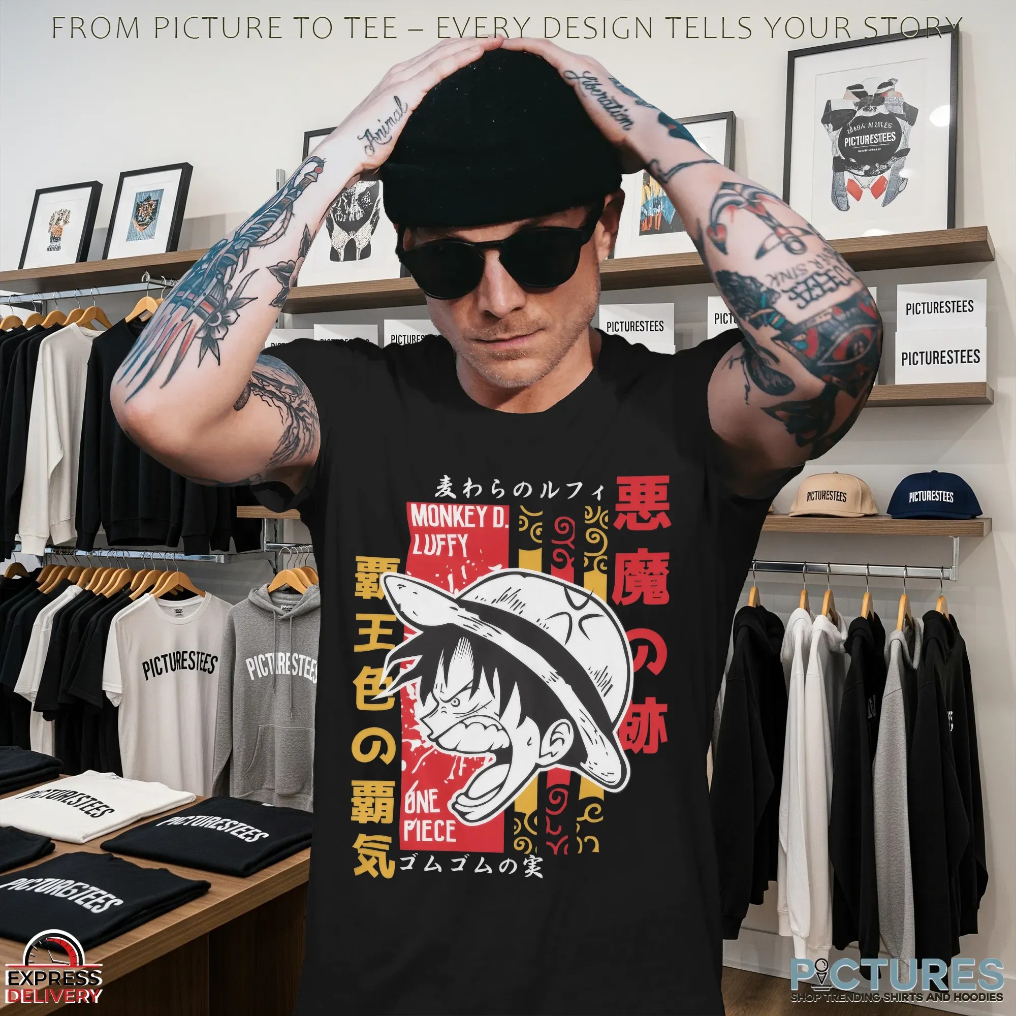One Piece Luffy Scream Japanese Text T Shirt