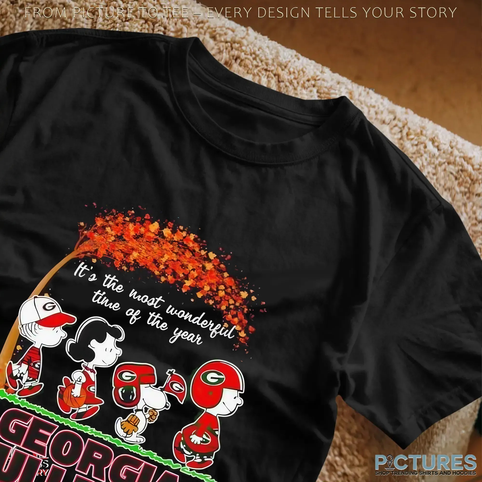 Peanuts Characters Fall It’s The Most Wonderful Time Of The Year Georgia Bulldogs Holiday Mashup T Shirt