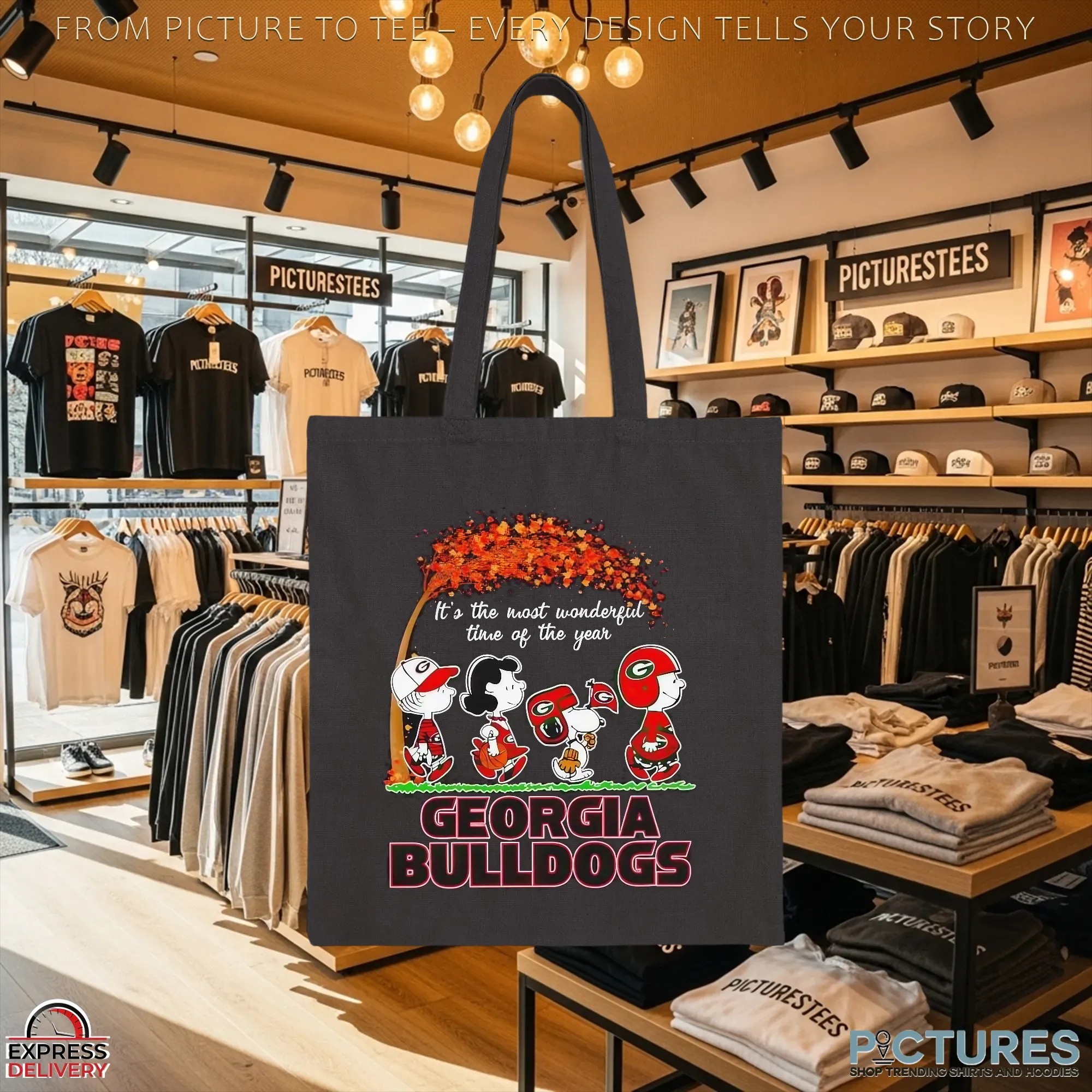Peanuts Characters Fall It’s The Most Wonderful Time Of The Year Georgia Bulldogs Holiday Mashup T Shirt