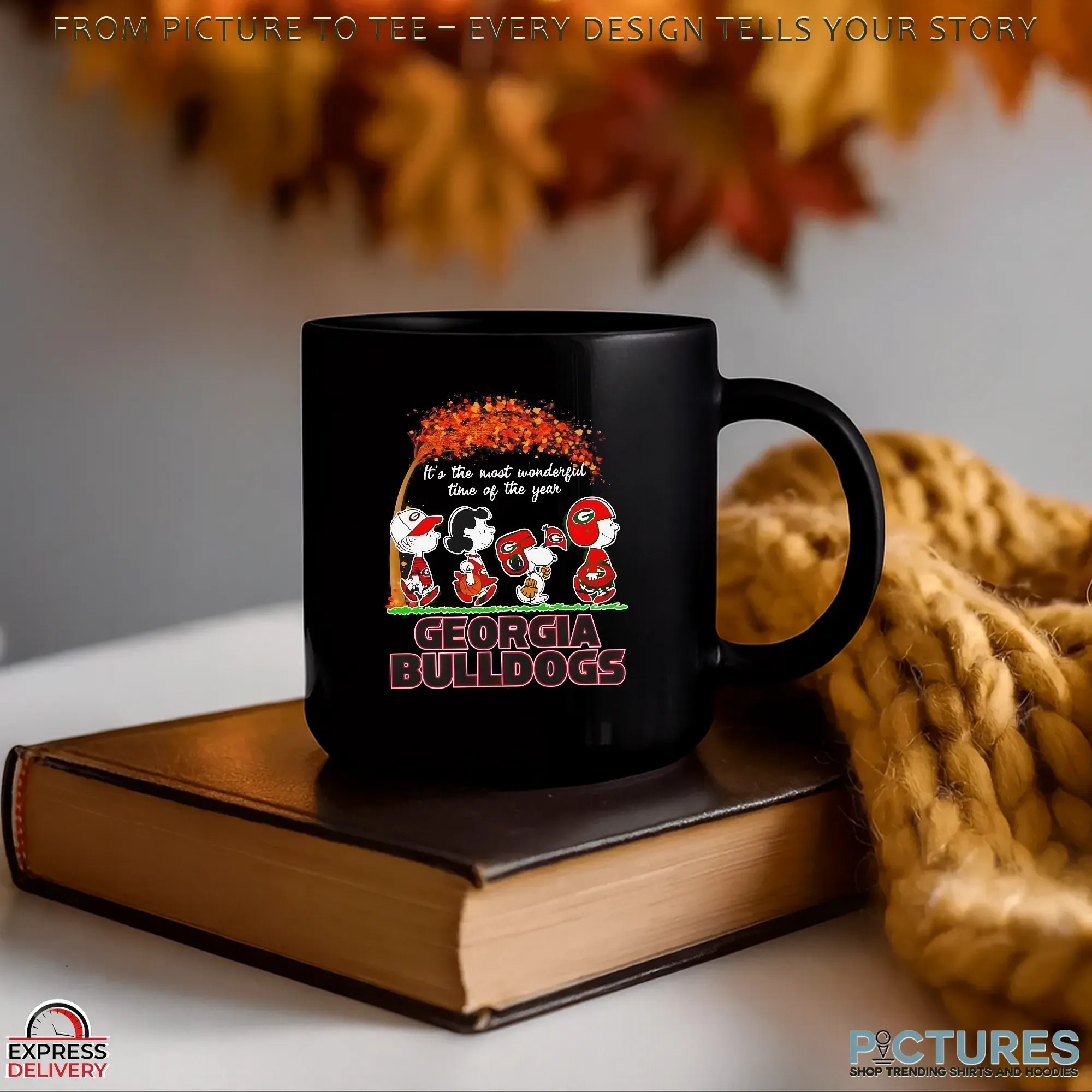 Peanuts Characters Fall It’s The Most Wonderful Time Of The Year Georgia Bulldogs Holiday Mashup T Shirt