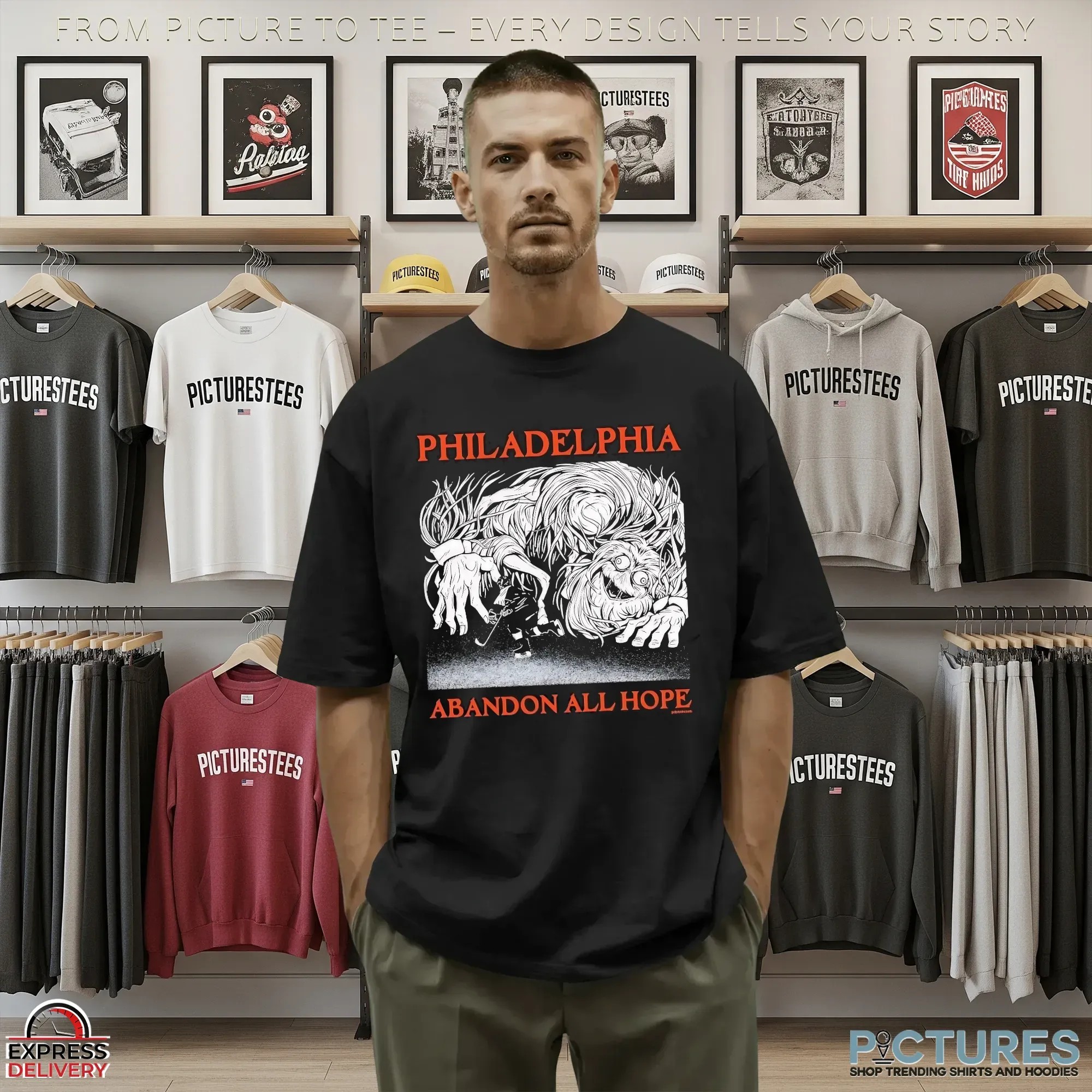 Philadelphia Abandon All Hope Philadelphia Flyer Hockey Player T Shirt Philadelphia Abandon All Hope Philadelphia Flyer Hockey Player T Shirt