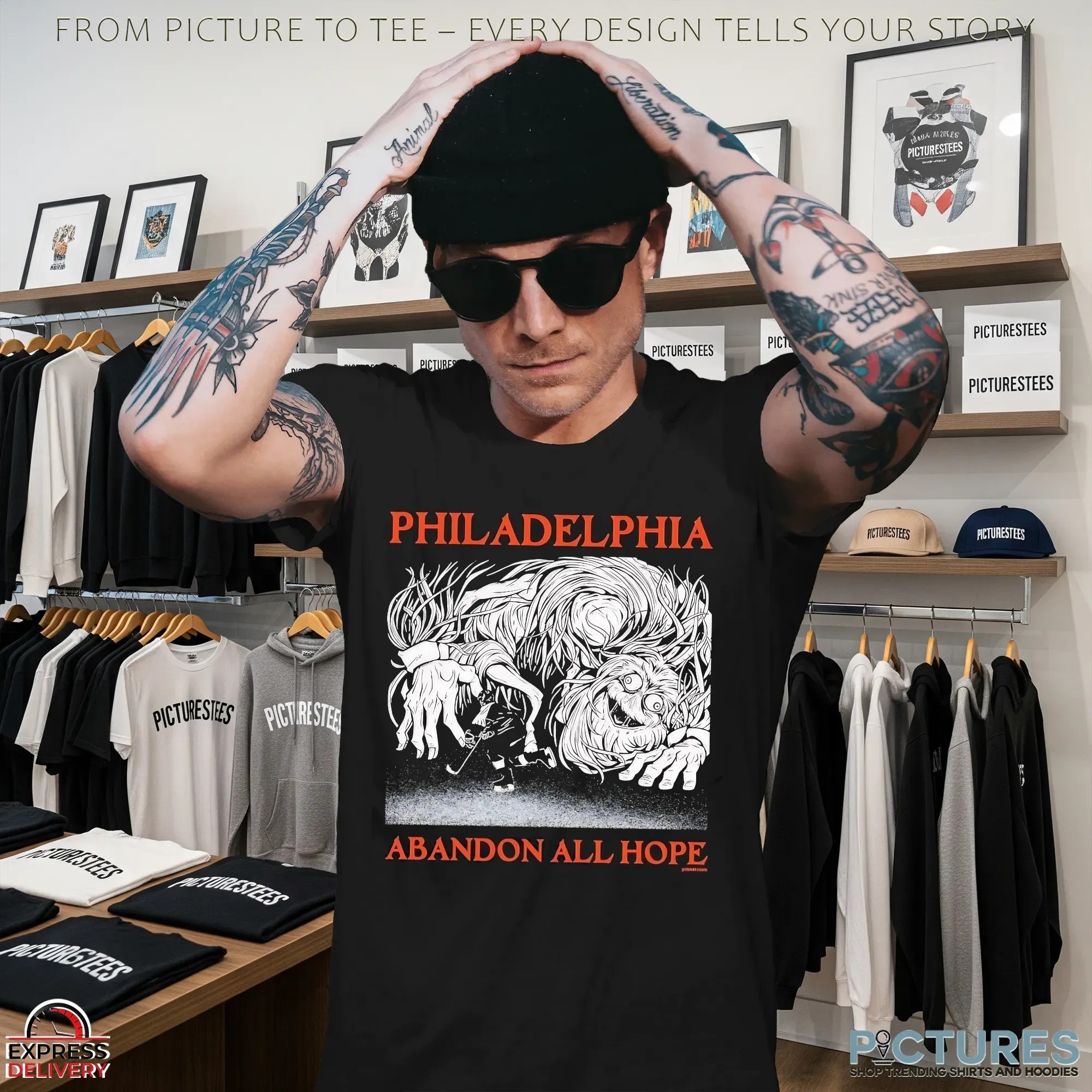 Philadelphia Abandon All Hope Philadelphia Flyer Hockey Player T Shirt Philadelphia Abandon All Hope Philadelphia Flyer Hockey Player T Shirt