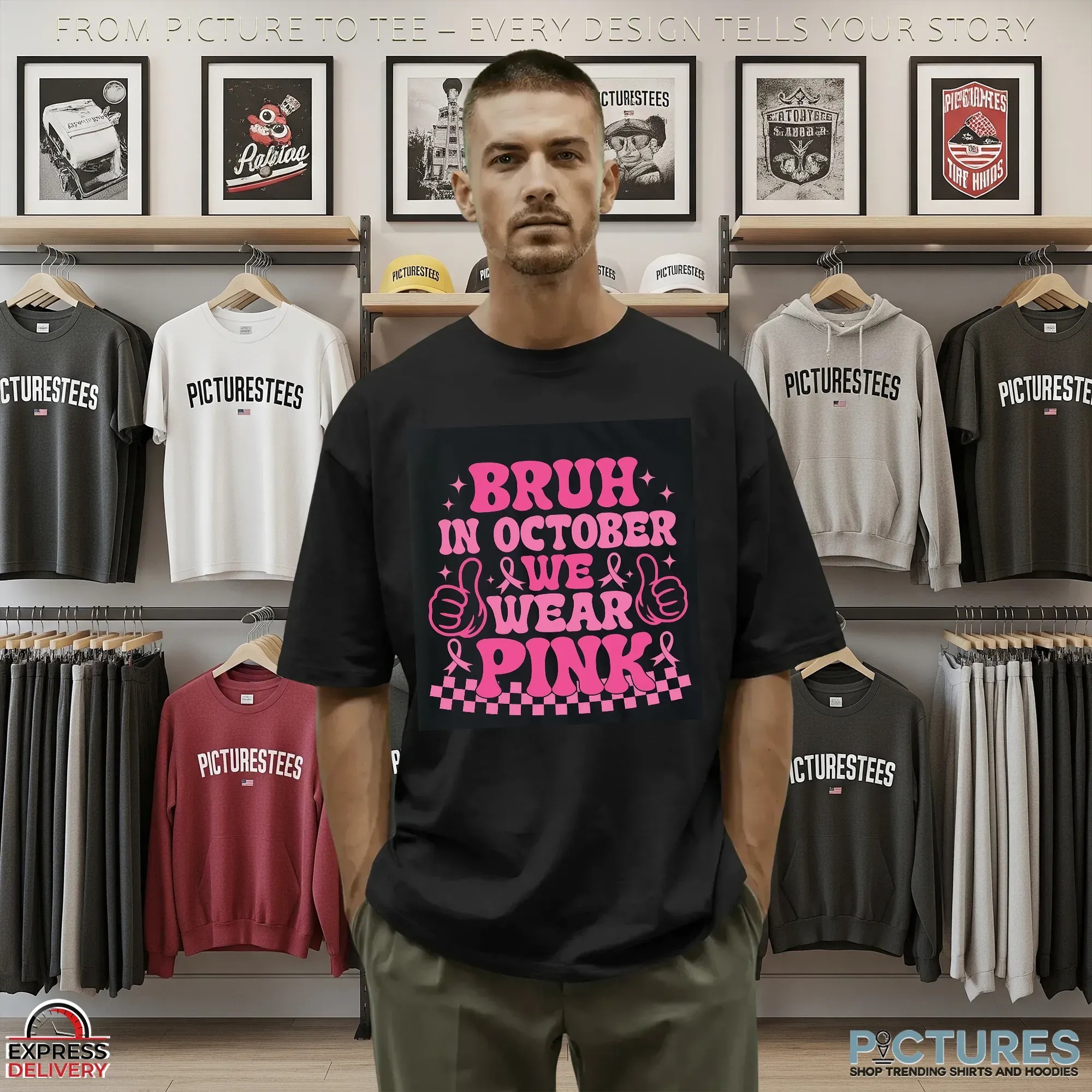 Pink Cancer Ribbon Bruh Breast Cancer Fighter Support T Shirt