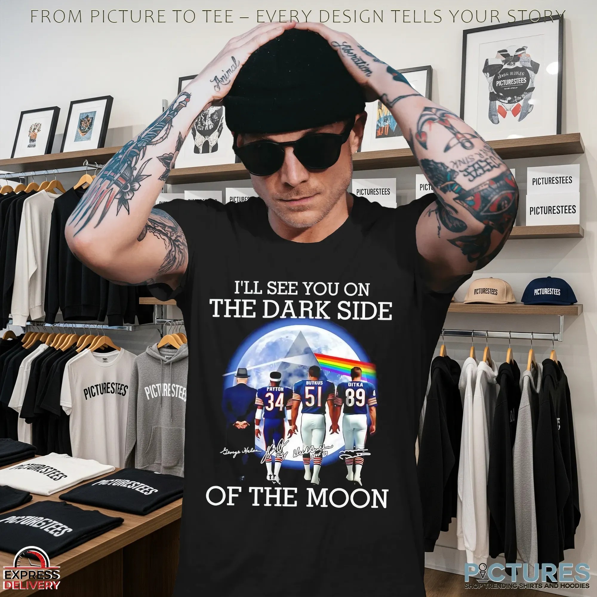 Pink Floyd Chicago Bears I'll See You On The Dark Side Of The Moon Signatures T Shirt