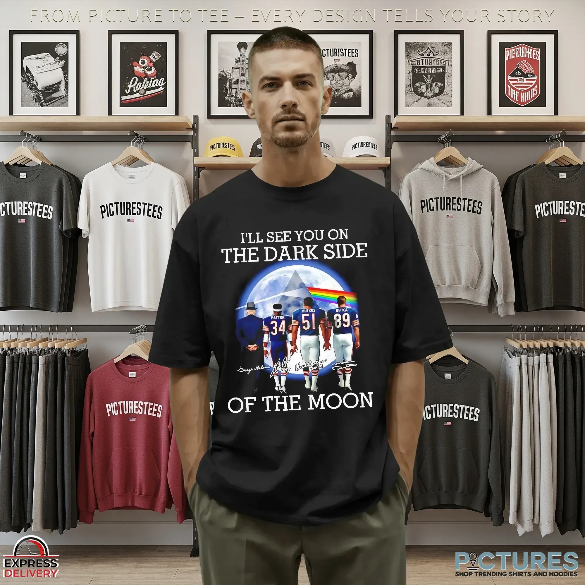 Pink Floyd Chicago Bears I'll See You On The Dark Side Of The Moon Signatures T Shirt