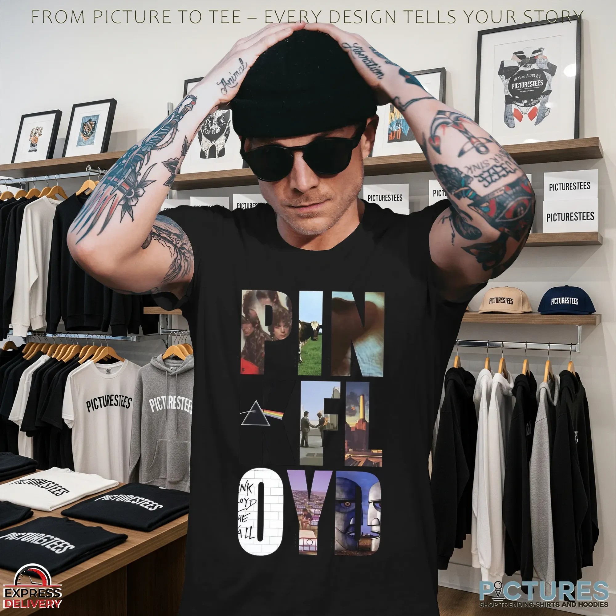 Pink Floyd Psychedelic Rock Band Timeline Graphic Tee Featuring Iconic Covers from 1967 to 1994 Album Art Tribute T Shirt