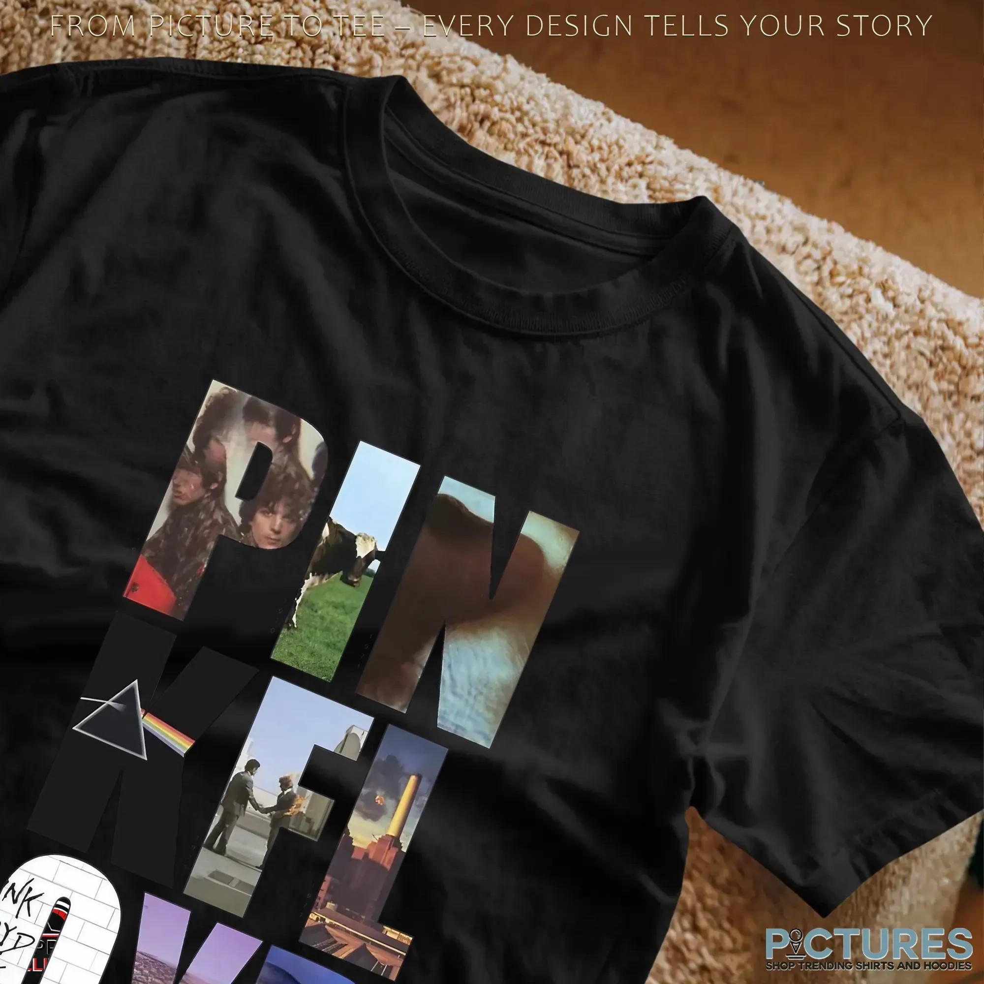Pink Floyd Psychedelic Rock Band Timeline Graphic Tee Featuring Iconic Covers from 1967 to 1994 Album Art Tribute T Shirt