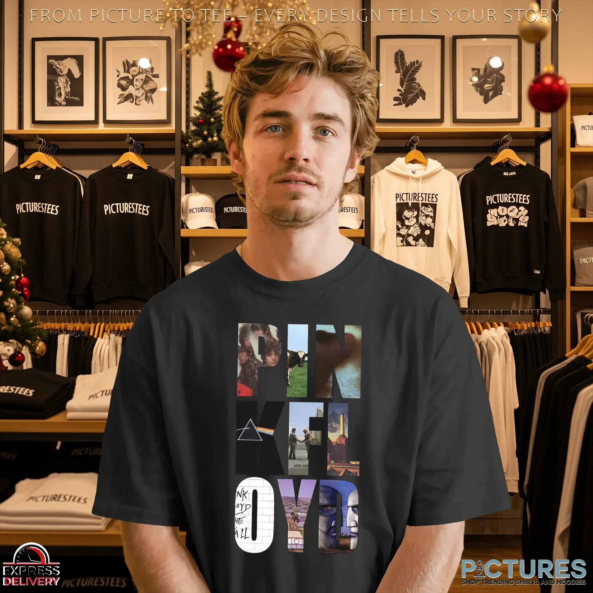 Pink Floyd Psychedelic Rock Band Timeline Graphic Tee Featuring Iconic Covers from 1967 to 1994 Album Art Tribute T Shirt