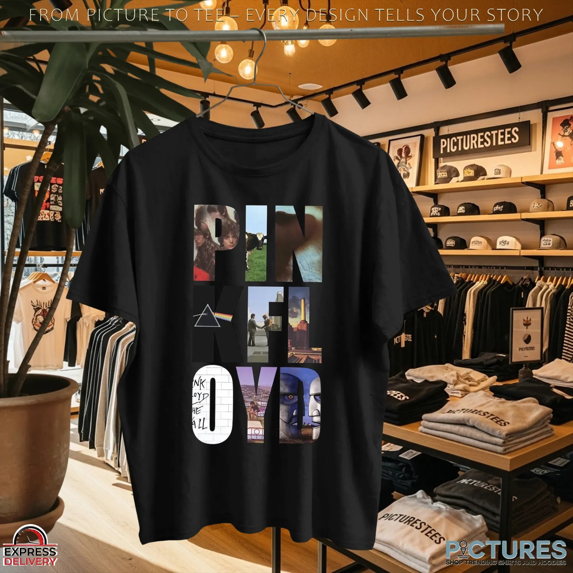 Pink Floyd Psychedelic Rock Band Timeline Graphic Tee Featuring Iconic Covers from 1967 to 1994 Album Art Tribute T Shirt
