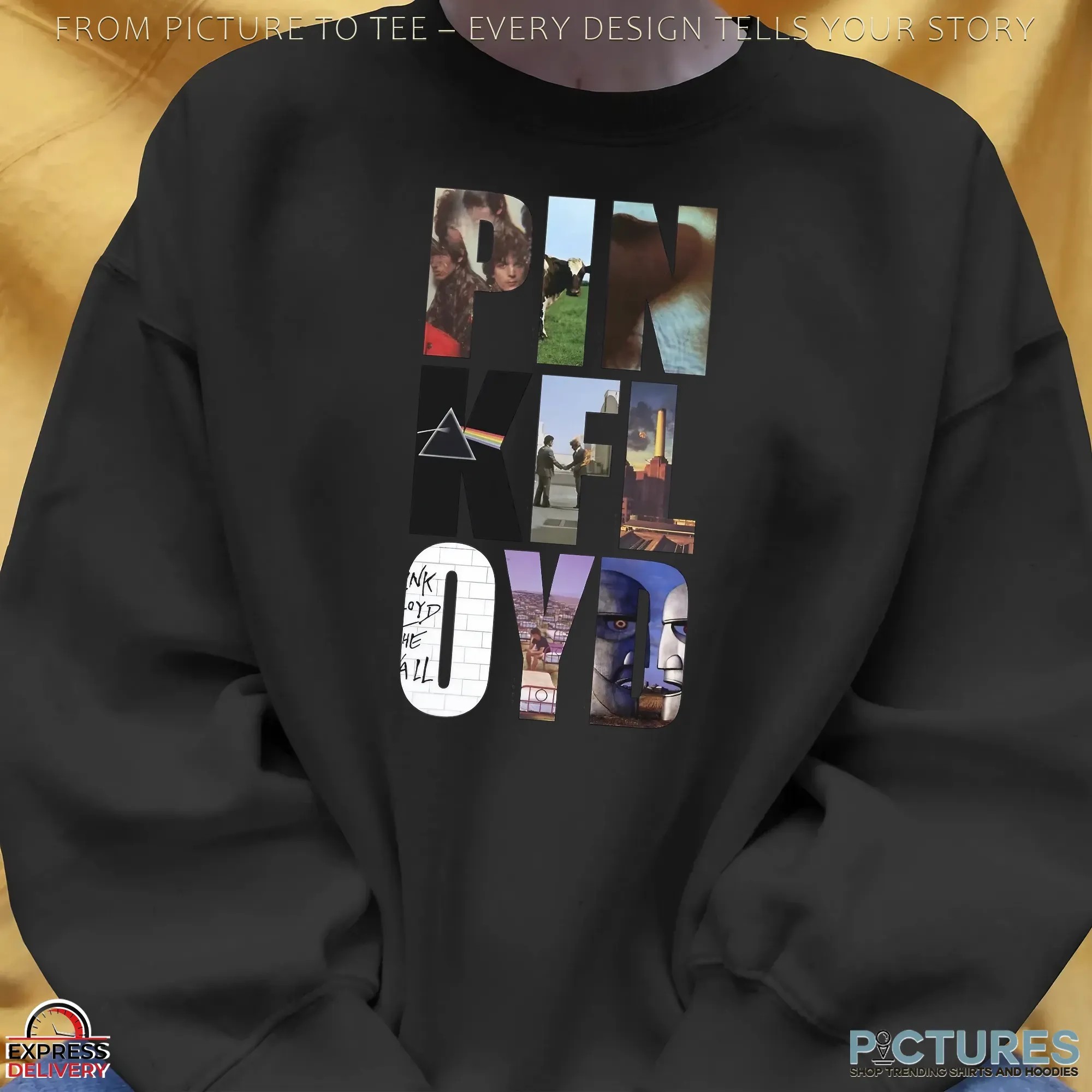 Pink Floyd Psychedelic Rock Band Timeline Graphic Tee Featuring Iconic Covers from 1967 to 1994 Album Art Tribute T Shirt