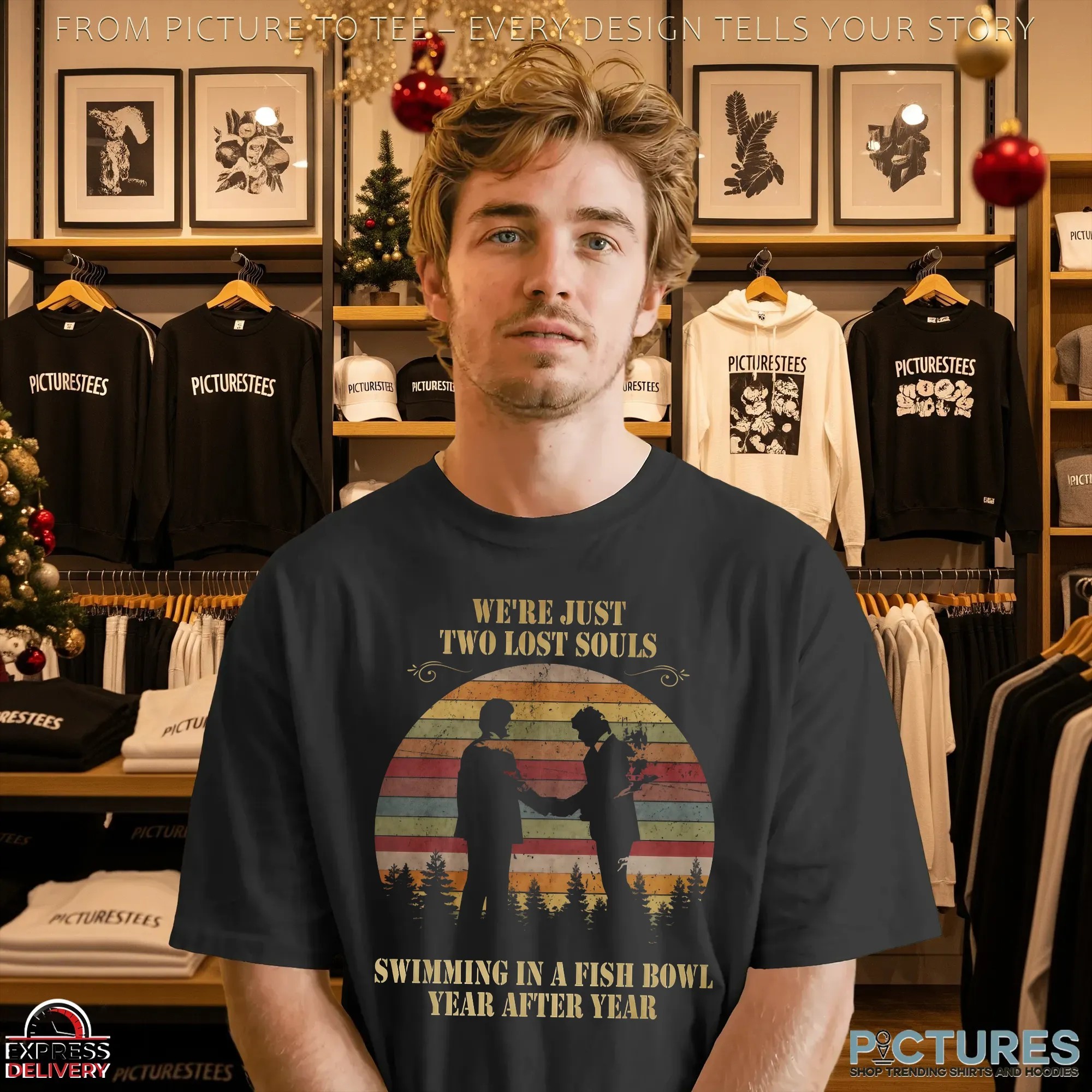 Pink Floyd Wish You Were Here Lyric Two Lost Souls Swimming In A Fish Bowl Vintage Sunset Graphic T Shirt