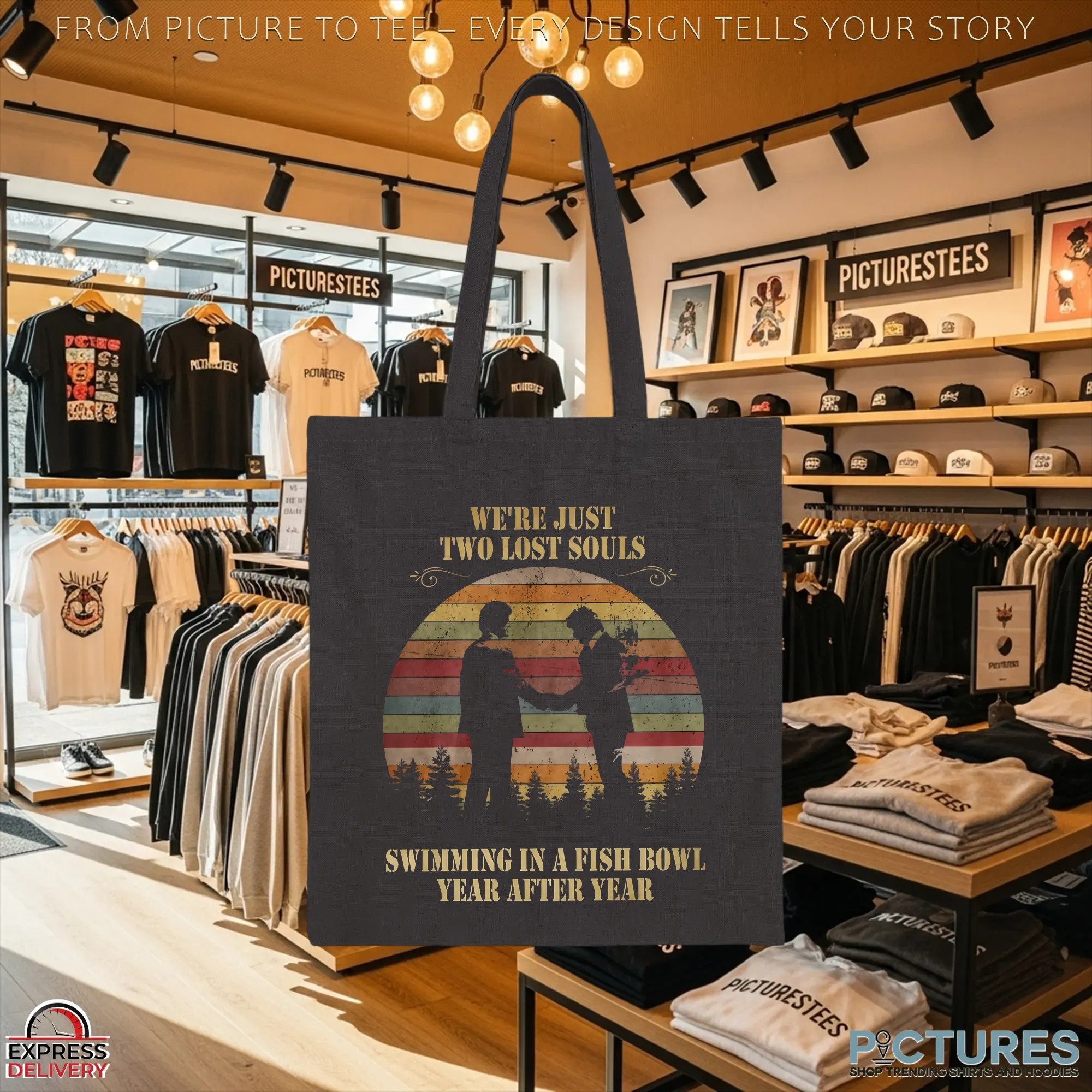 Pink Floyd Wish You Were Here Lyric Two Lost Souls Swimming In A Fish Bowl Vintage Sunset Graphic T Shirt