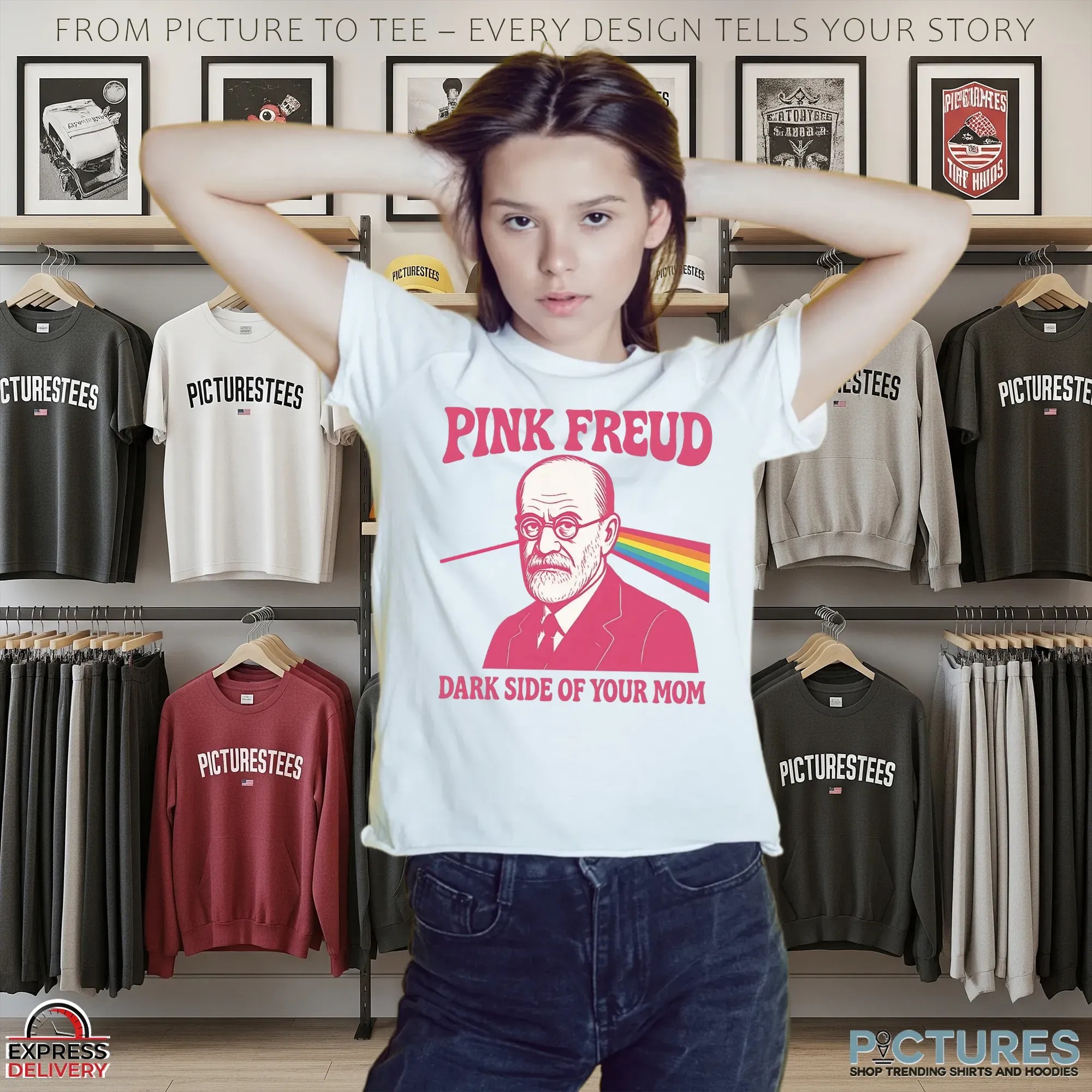 Pink Freud Dark Side Of Your Mom Rainbow Humour T Shirt