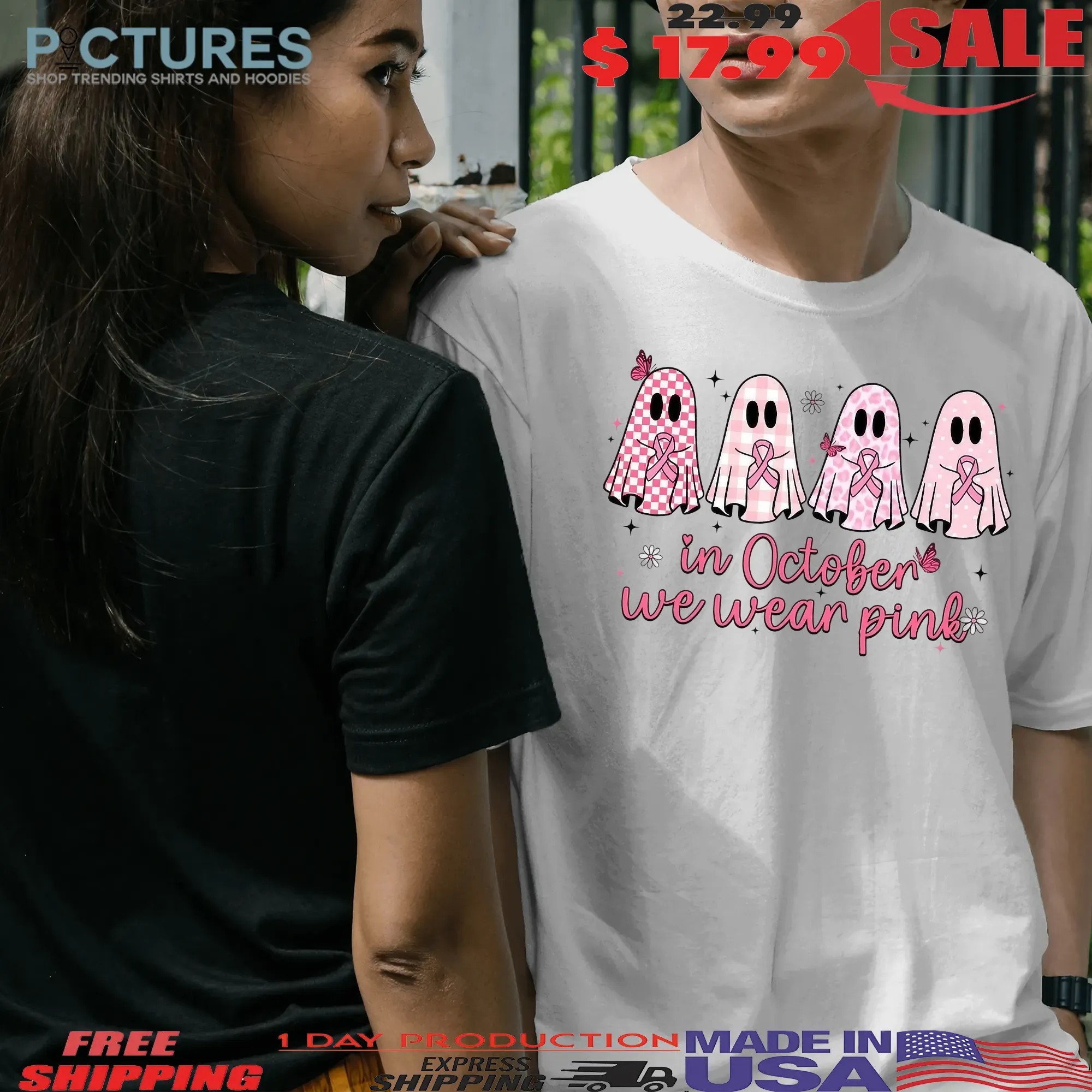 Pink Ghost Breast Cancer Awareness Sweatshirt In October We Wear Pink Shirt