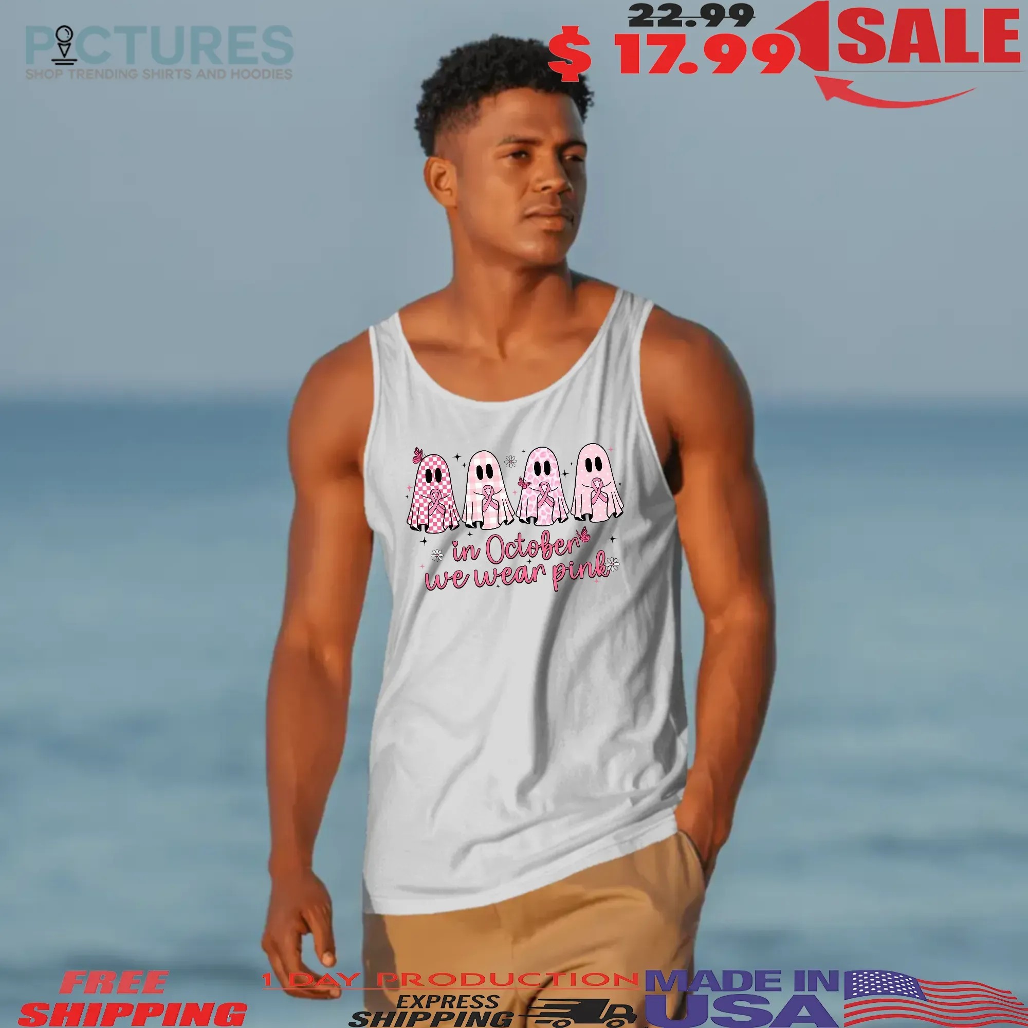Pink Ghost Breast Cancer Awareness Sweatshirt In October We Wear Pink Shirt