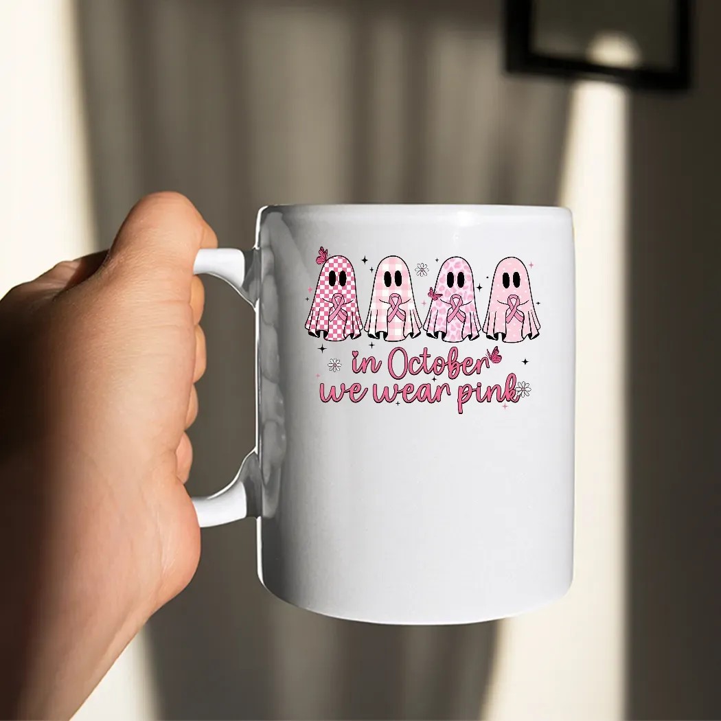 Pink Ghost Breast Cancer Awareness Sweatshirt In October We Wear Pink Shirt