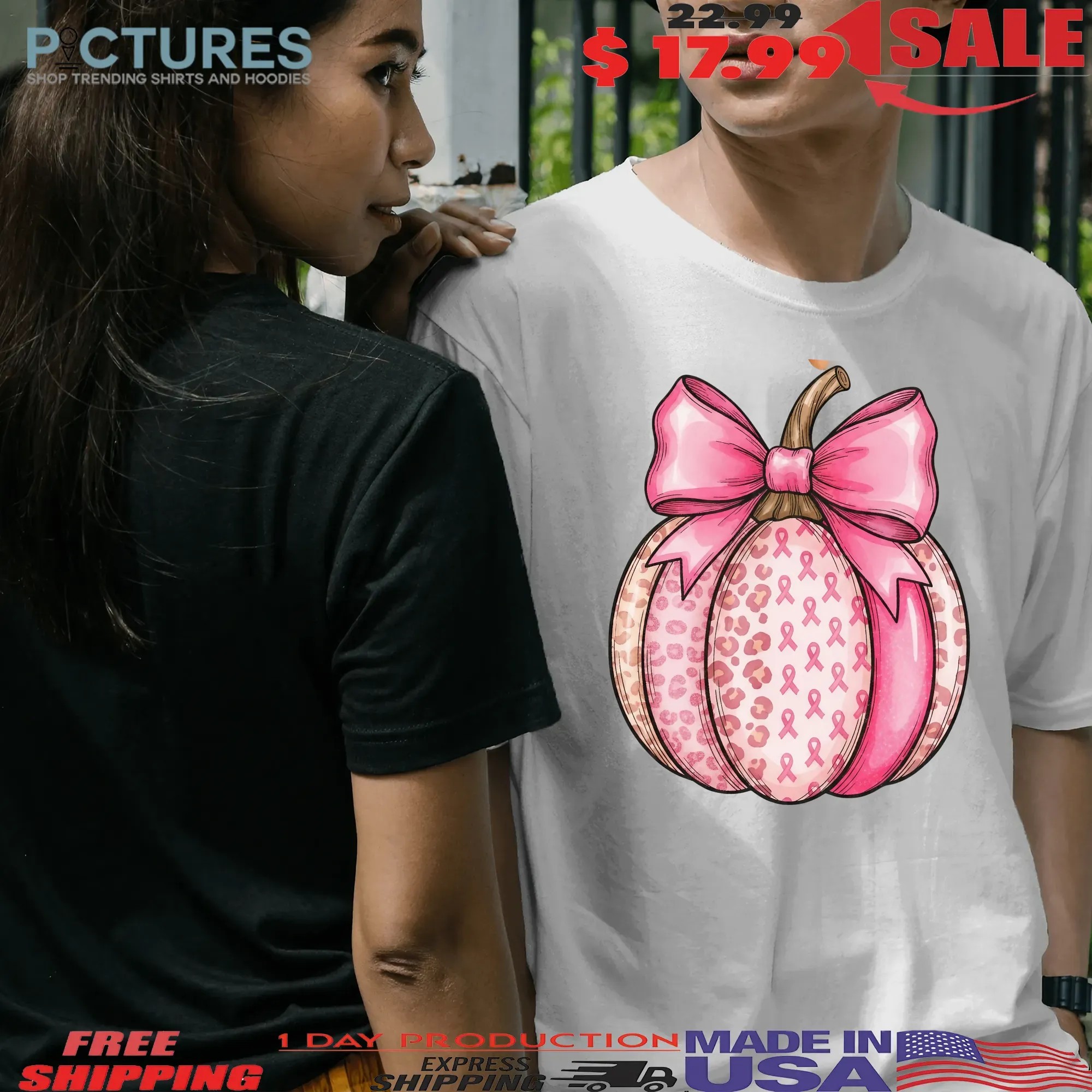 Pink Pumpkin Breast Cancer Awareness Halloween T Shirt