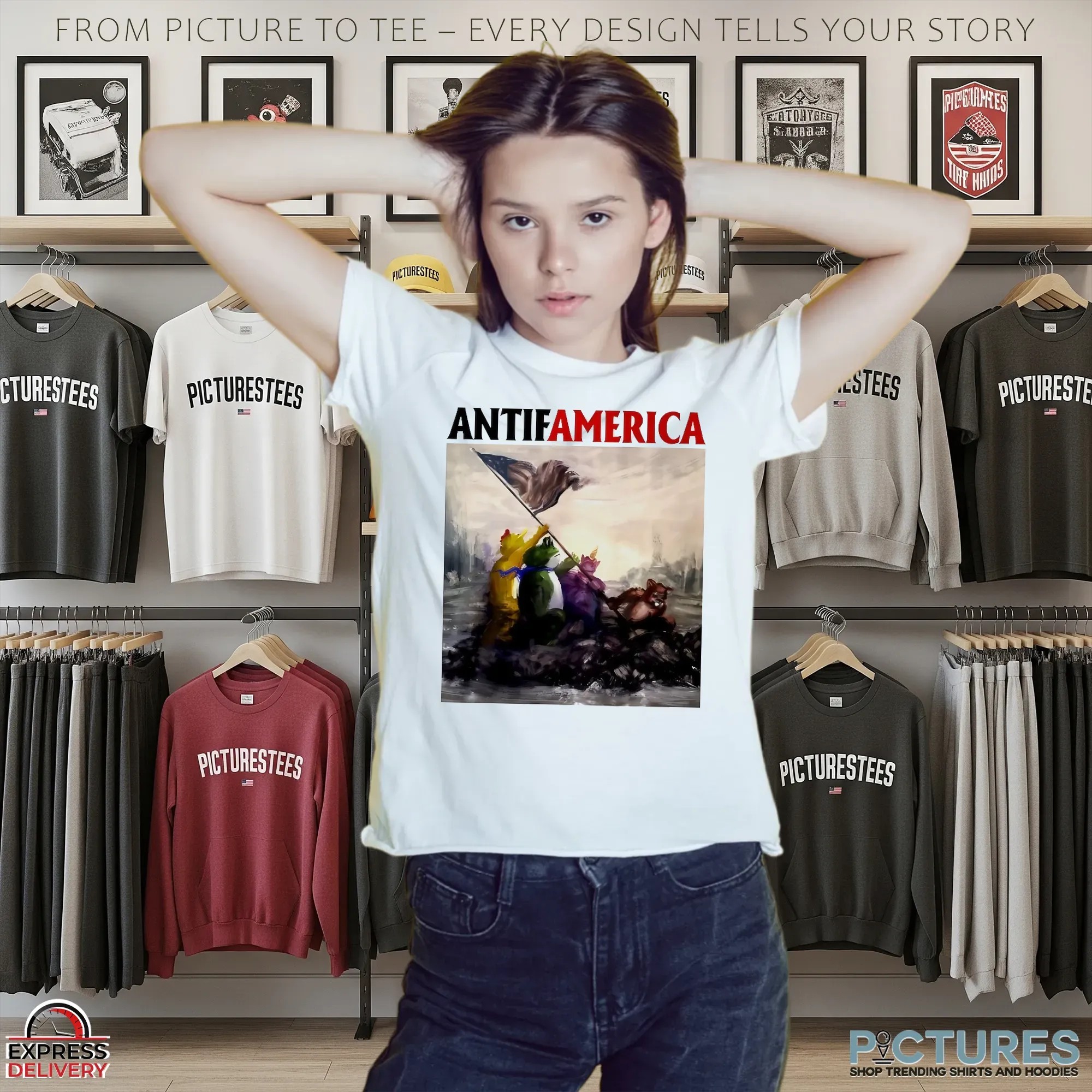 Portland Frog Antifamerica Paint Iwo Jima Flag-raising Parody T Shirt