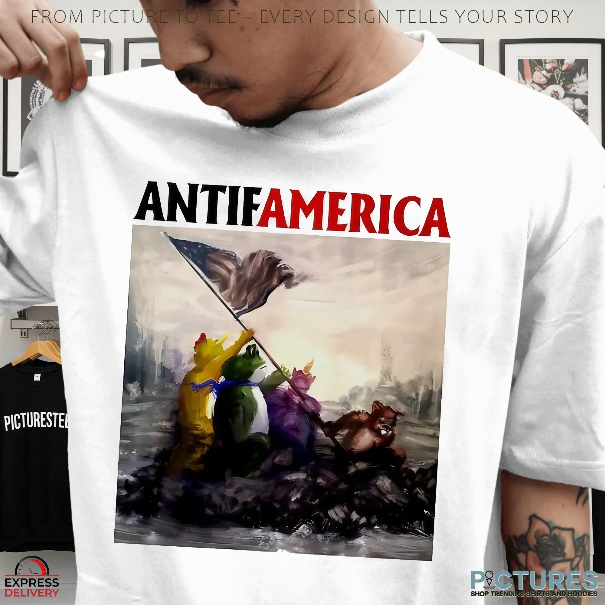 Portland Frog Antifamerica Paint Iwo Jima Flag-raising Parody T Shirt