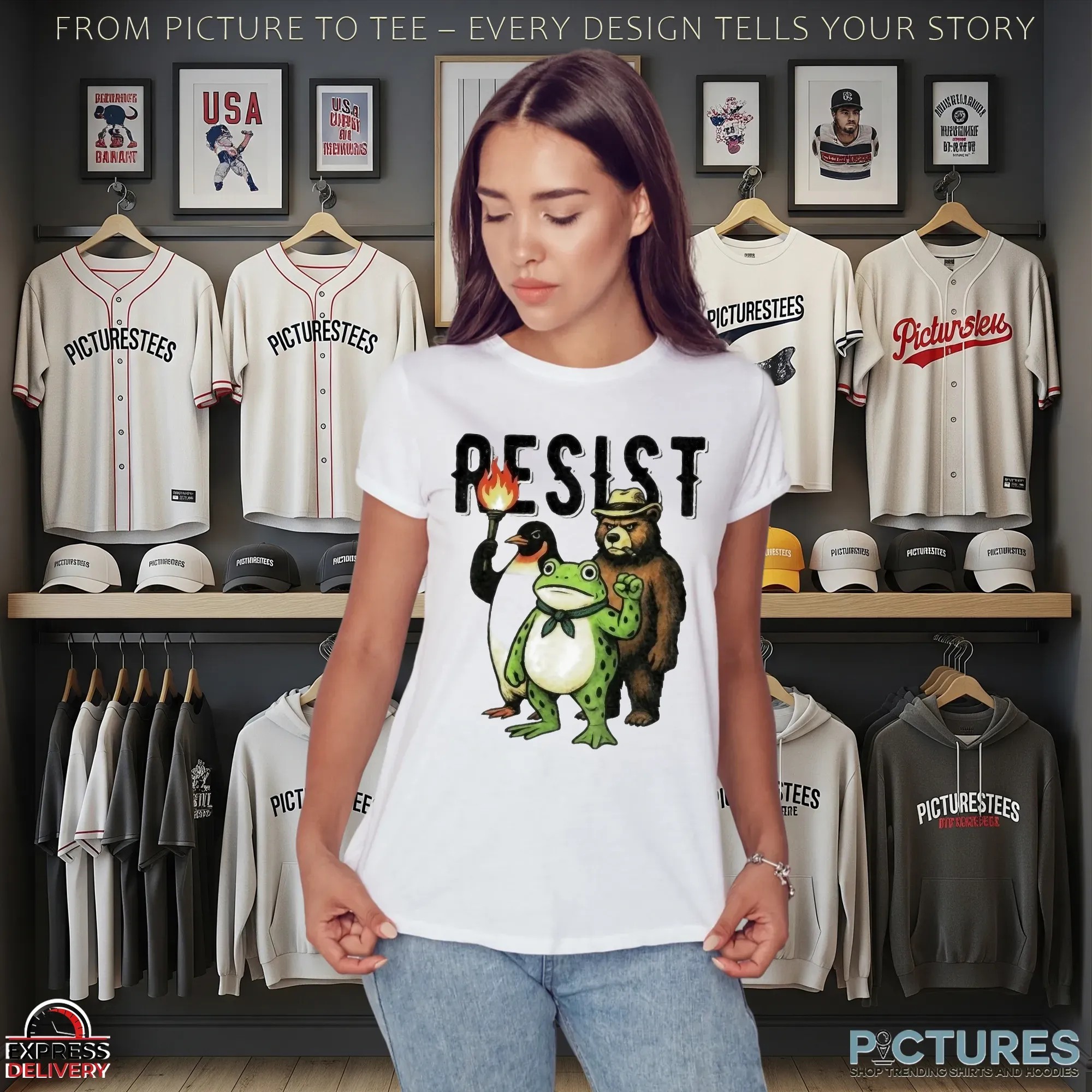 Portland Frog Resist Animals Protest Art Penguin Frog Bear Protest T Shirt