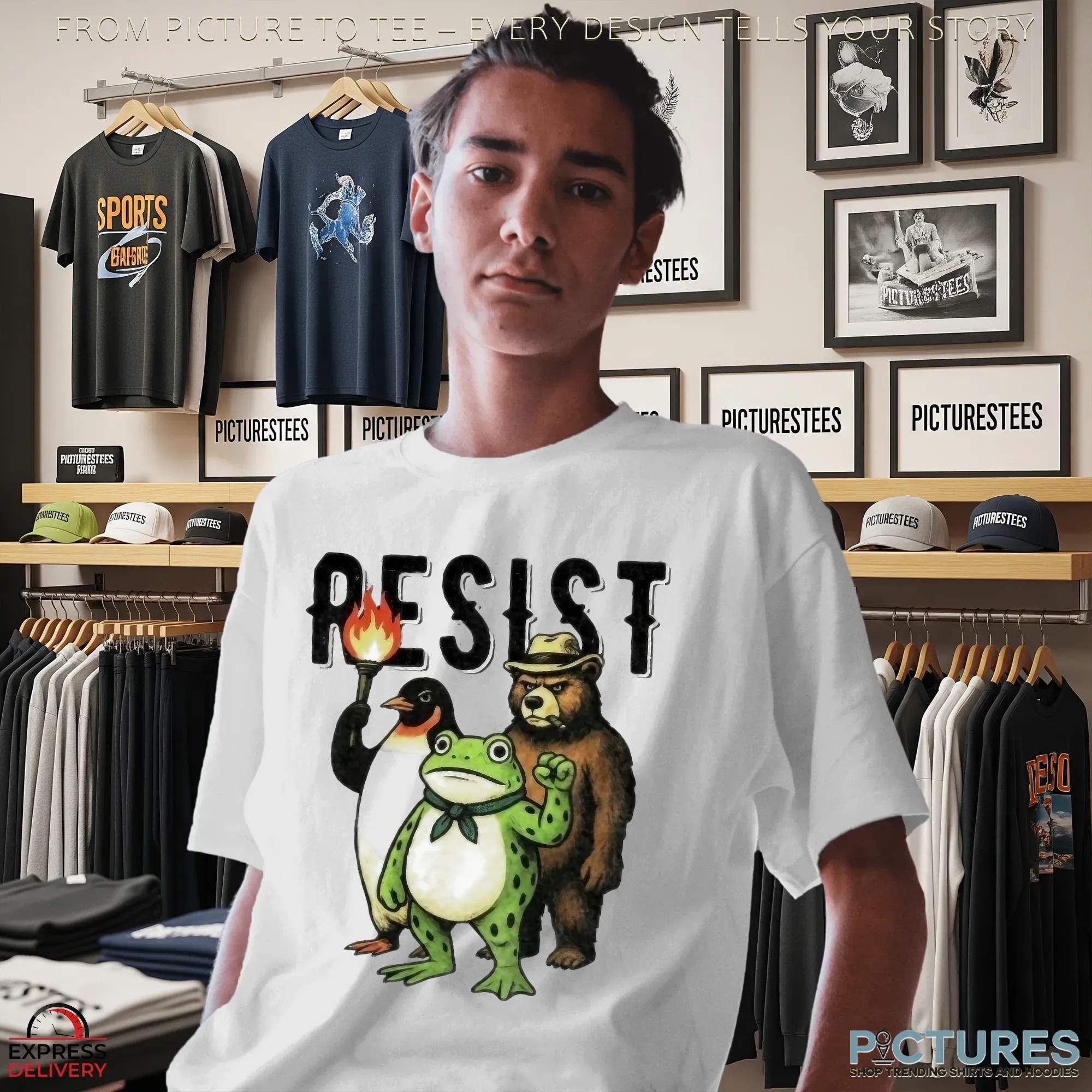 Portland Frog Resist Animals Protest Art Penguin Frog Bear Protest T Shirt