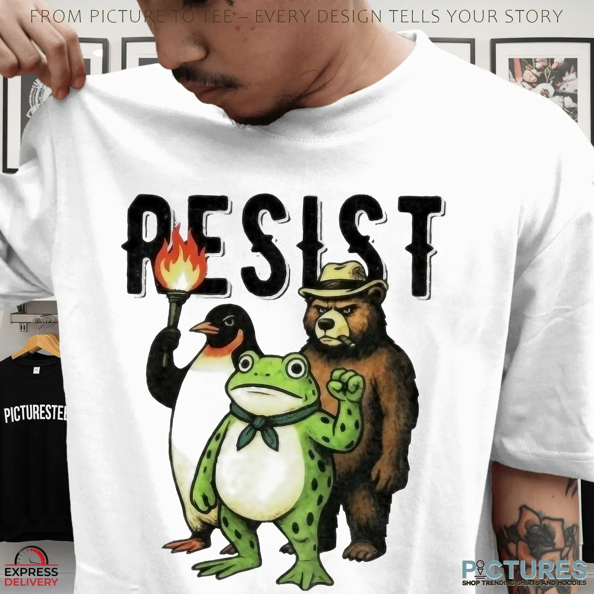 Portland Frog Resist Animals Protest Art Penguin Frog Bear Protest T Shirt