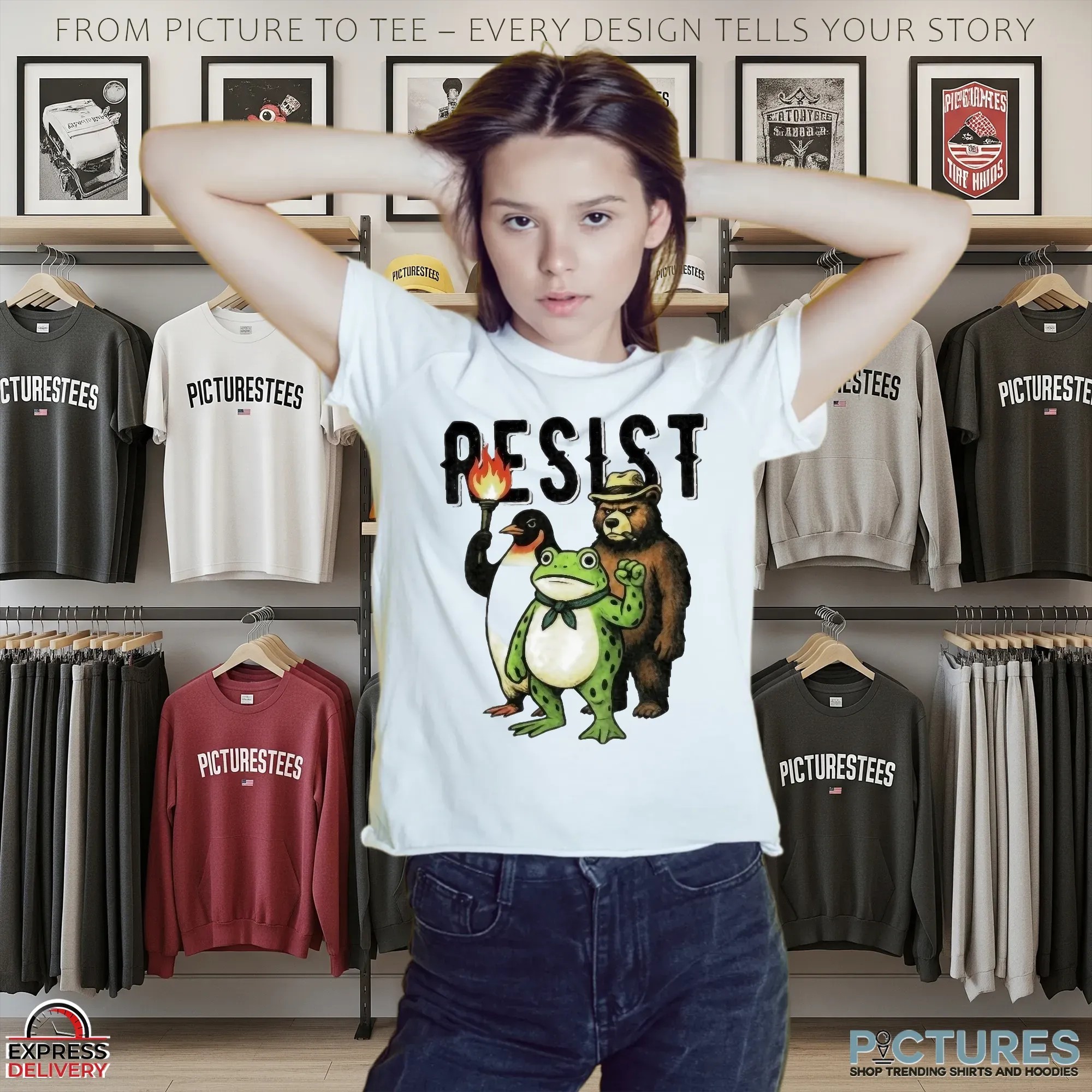 Portland Frog Resist Animals Protest Art Penguin Frog Bear Protest T Shirt