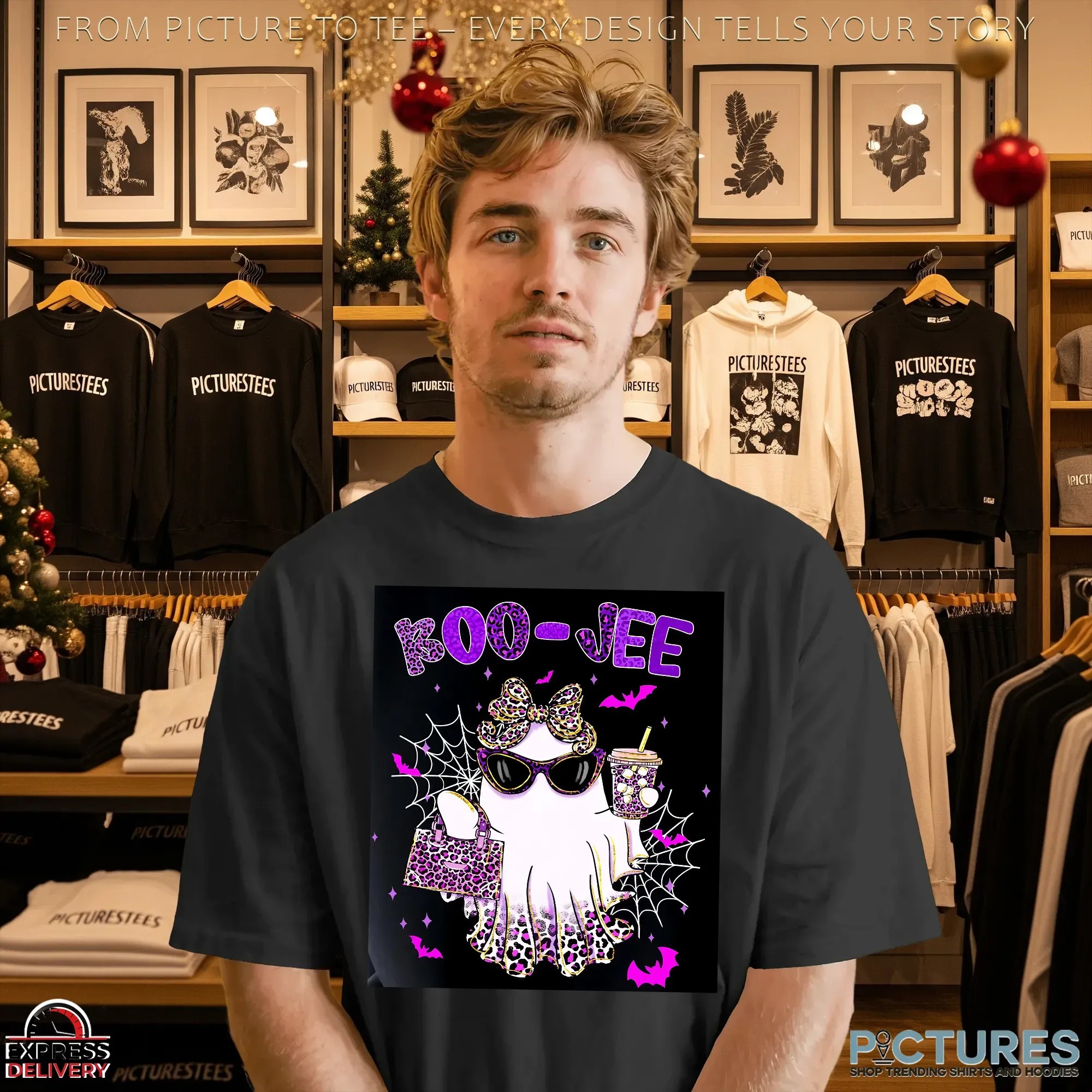 Preppy Leopard Ghost Boo Jee, Pink Halloween Coffee Ghost, Boujee Ghost, Spooky Season, Faux Glitter, Fall Pumpkin T Shirt