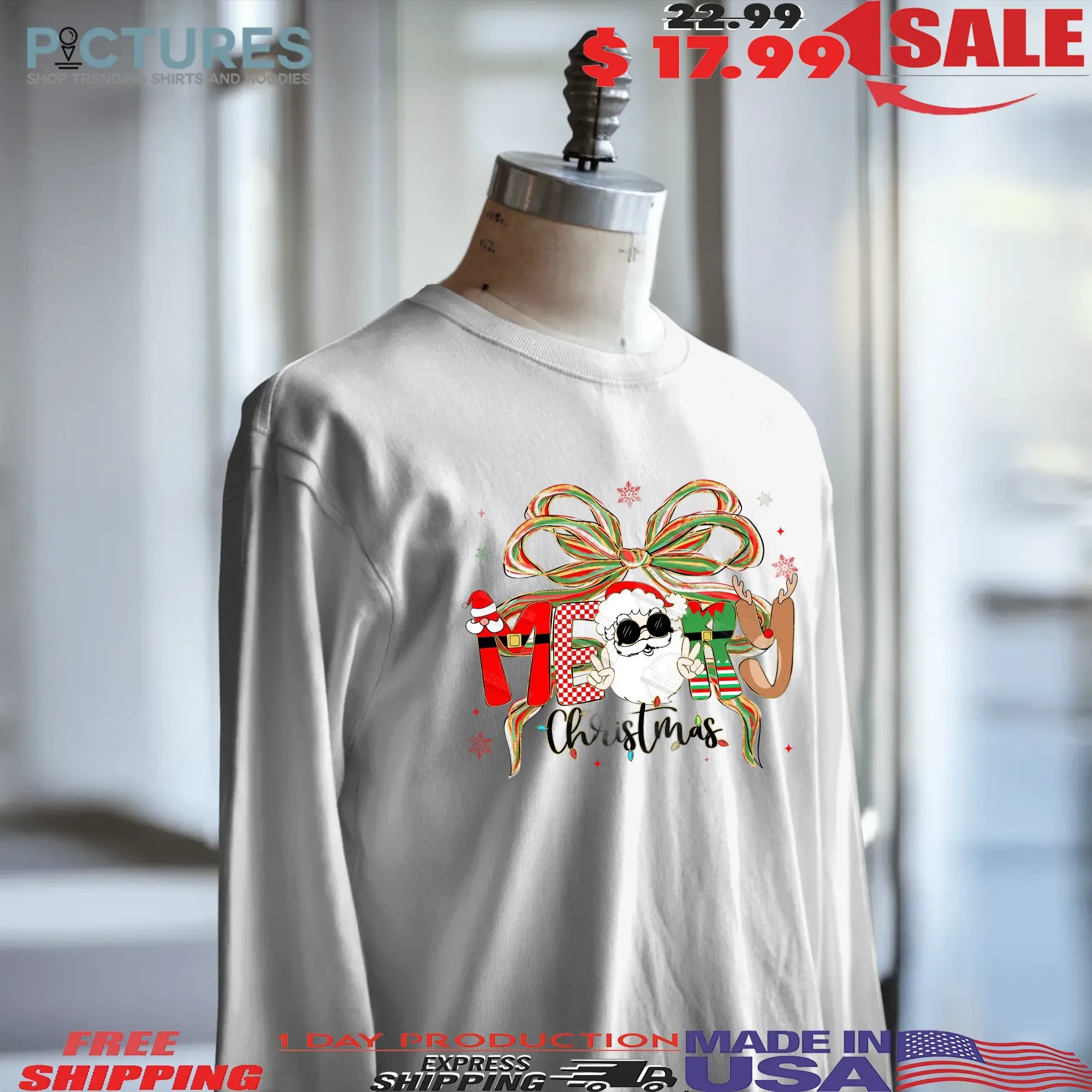 Preppy Santa Clause, Glitter Santa Claus Design, Santa Christmas T Shirt