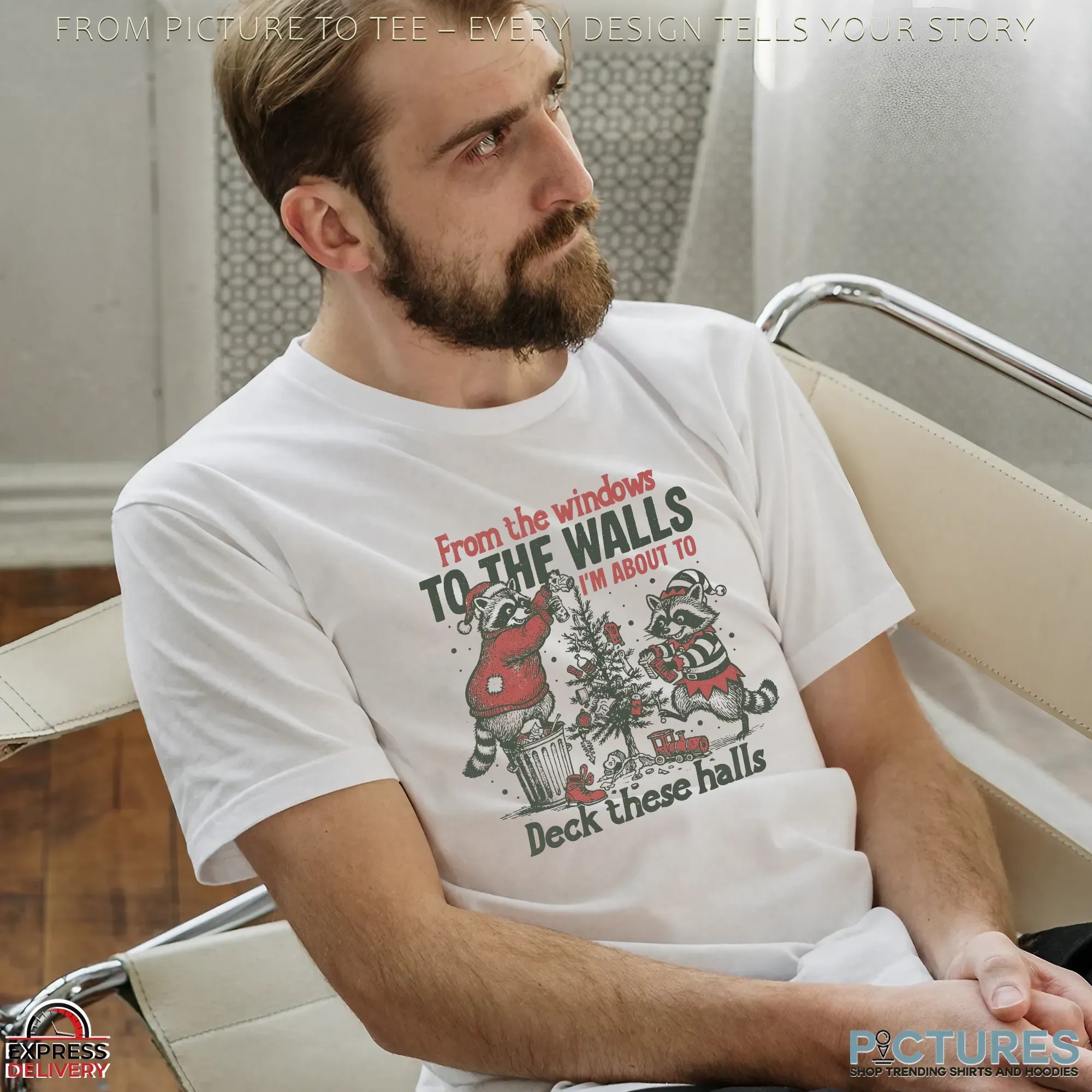 Raccoon From The Windows To The Walls I'm About To Deck These Halls Retro Christmas Shirt