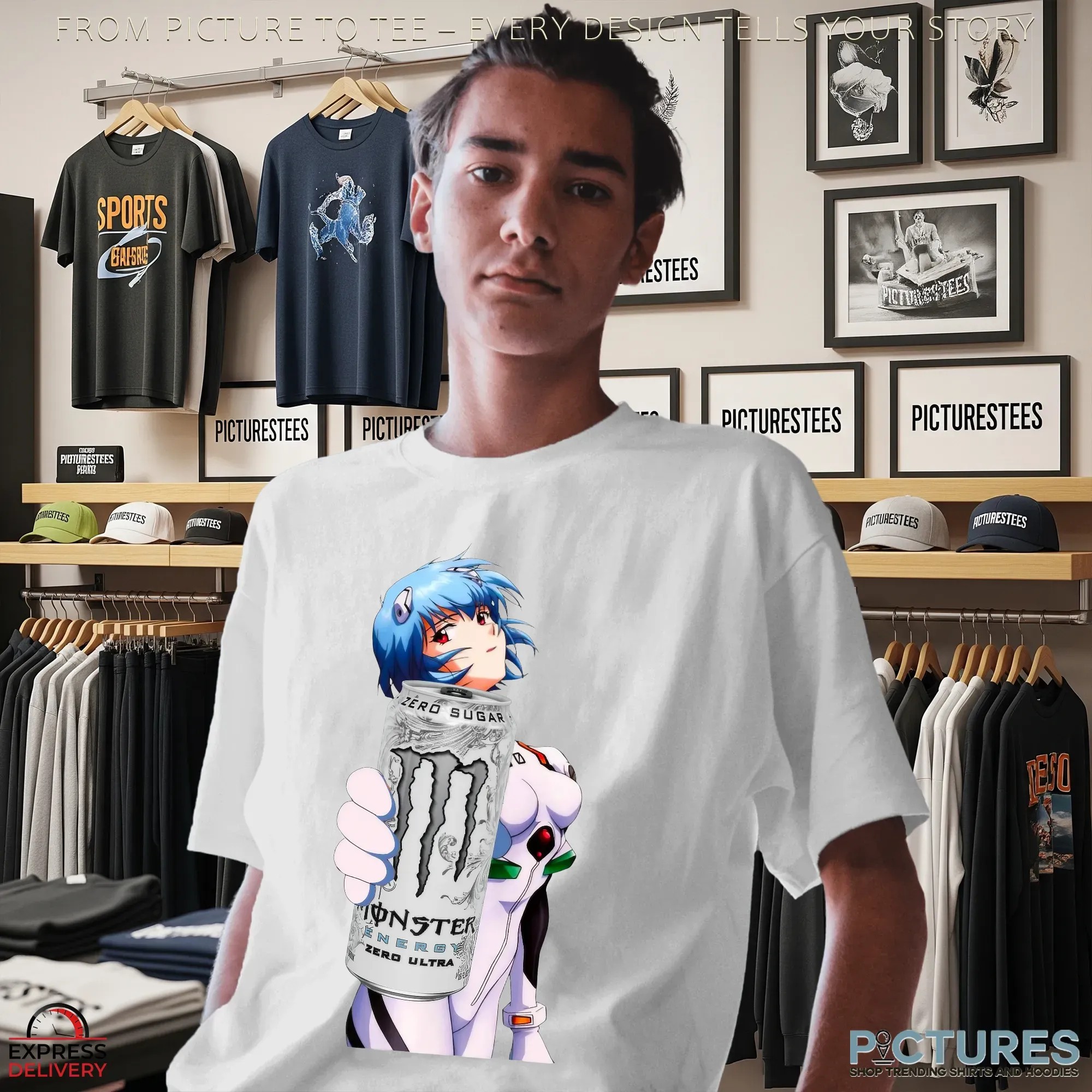Rei Ayanami Monster Energy Neon Genesis Evangelion Anime Mashup T Shirt