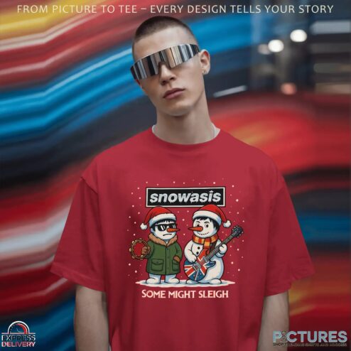 SNOWASIS Some Might Sleigh Snowman Rock Band Parody Music Lovers Holiday Xmas T Shirt