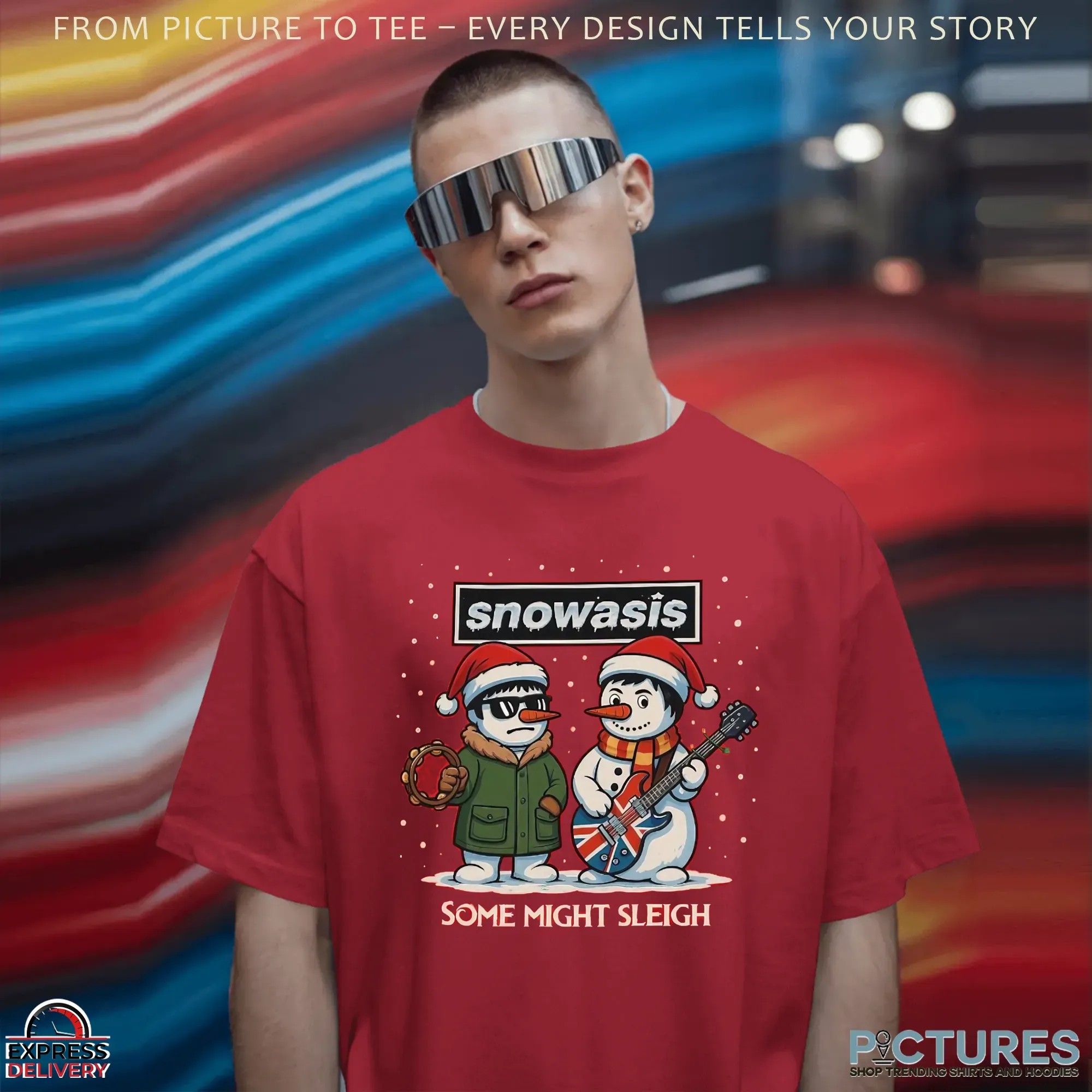 SNOWASIS Some Might Sleigh Snowman Rock Band Parody Music Lovers Holiday Xmas T Shirt