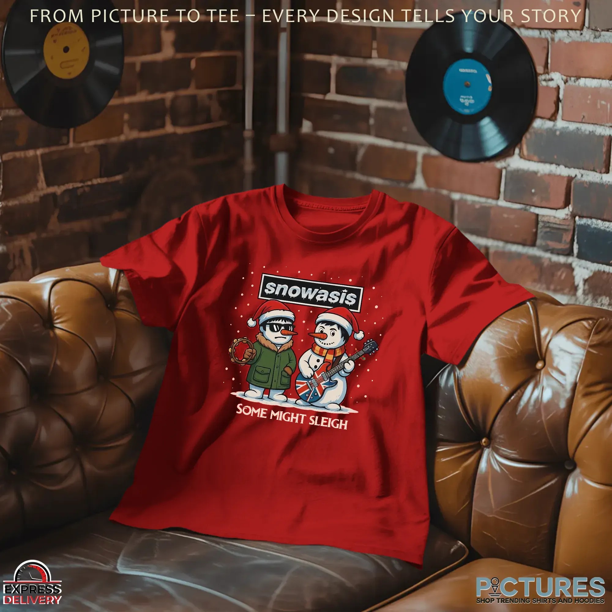 SNOWASIS Some Might Sleigh Snowman Rock Band Parody Music Lovers Holiday Xmas T Shirt