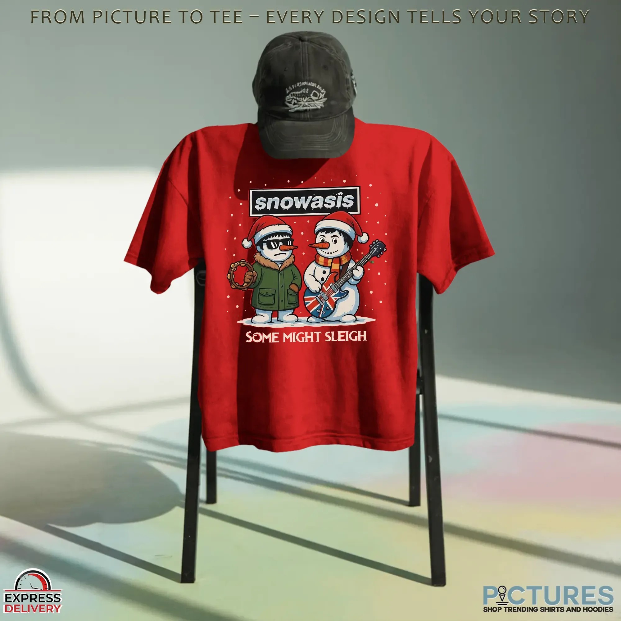 SNOWASIS Some Might Sleigh Snowman Rock Band Parody Music Lovers Holiday Xmas T Shirt