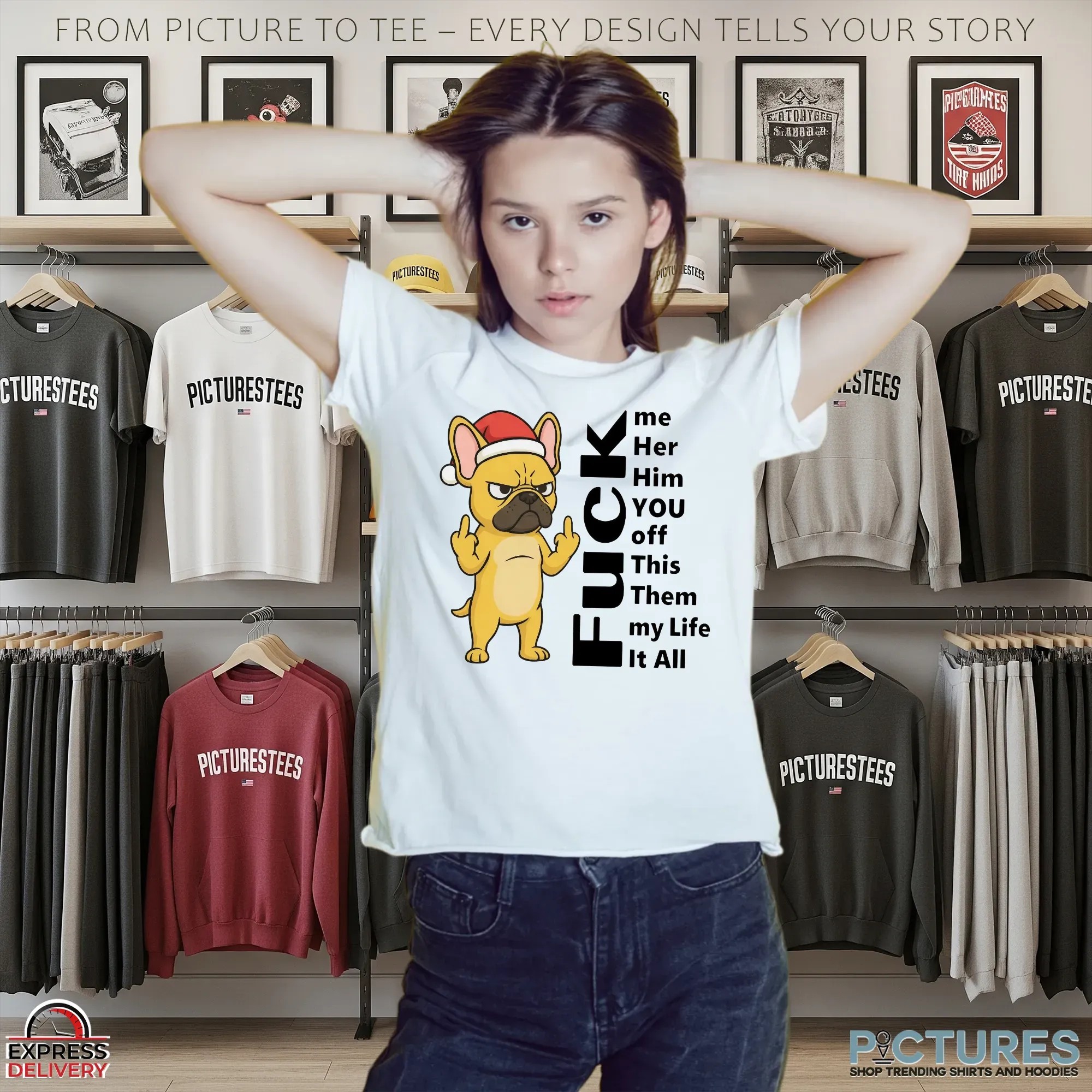 Santa Bulldog Fuck Me Her Him You Off Them My Life It All Christmas T Shirt
