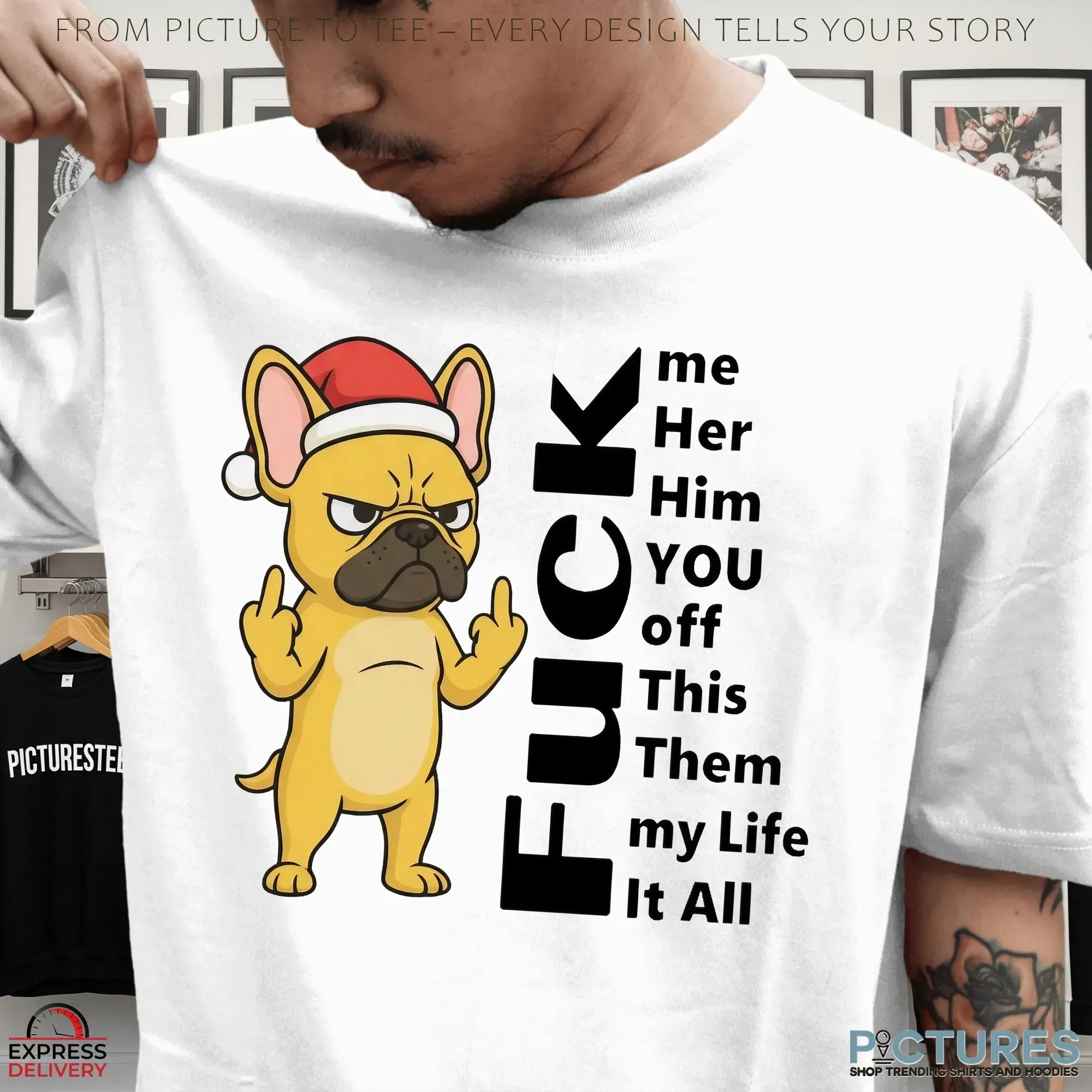 Santa Bulldog Fuck Me Her Him You Off Them My Life It All Christmas T Shirt